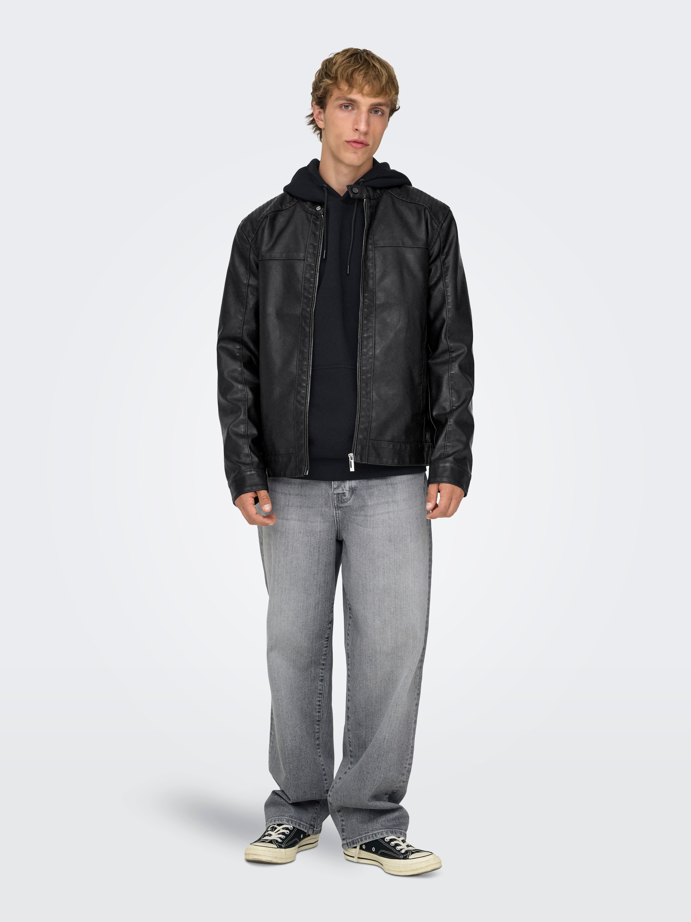 ONLY & SONS Bikerjacke »MIKE PU RACER JACKET« ohne Kapuze