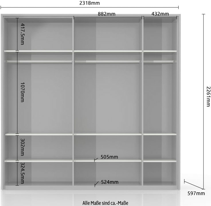 Places of Style Kleiderschrank »Piano, inklusive Rahmen und Beleuchtung, soft-close-Funktion«, (viele Breiten zur Auswahl, 226cm hoch), beige oder weiß, UV lackiert, Hochglanzfronten, FSC-zertifiziert