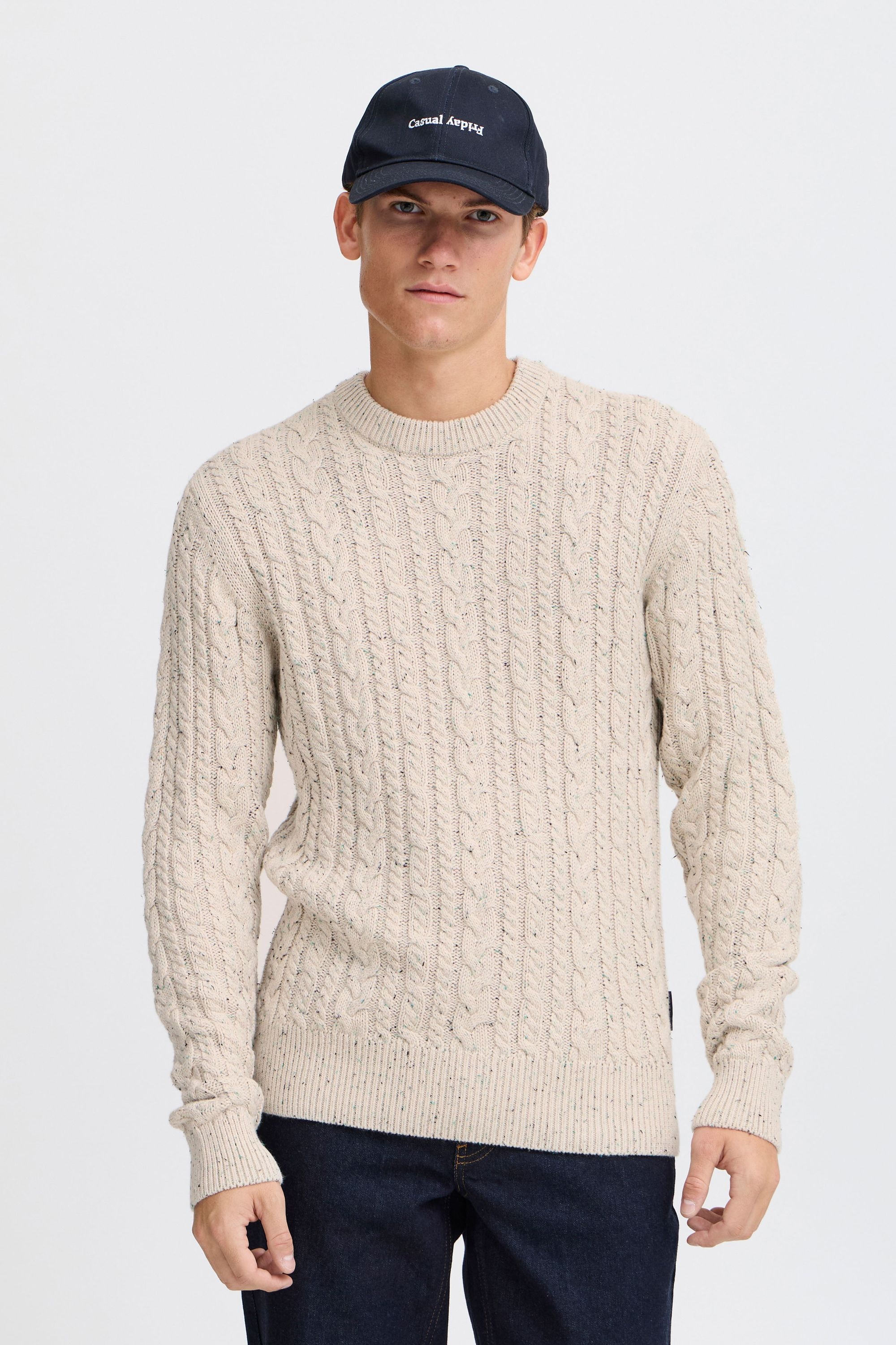 Casual Friday Strickfleece-Pullover »Strickpullover CFKARL cable crew neck knit with neps«