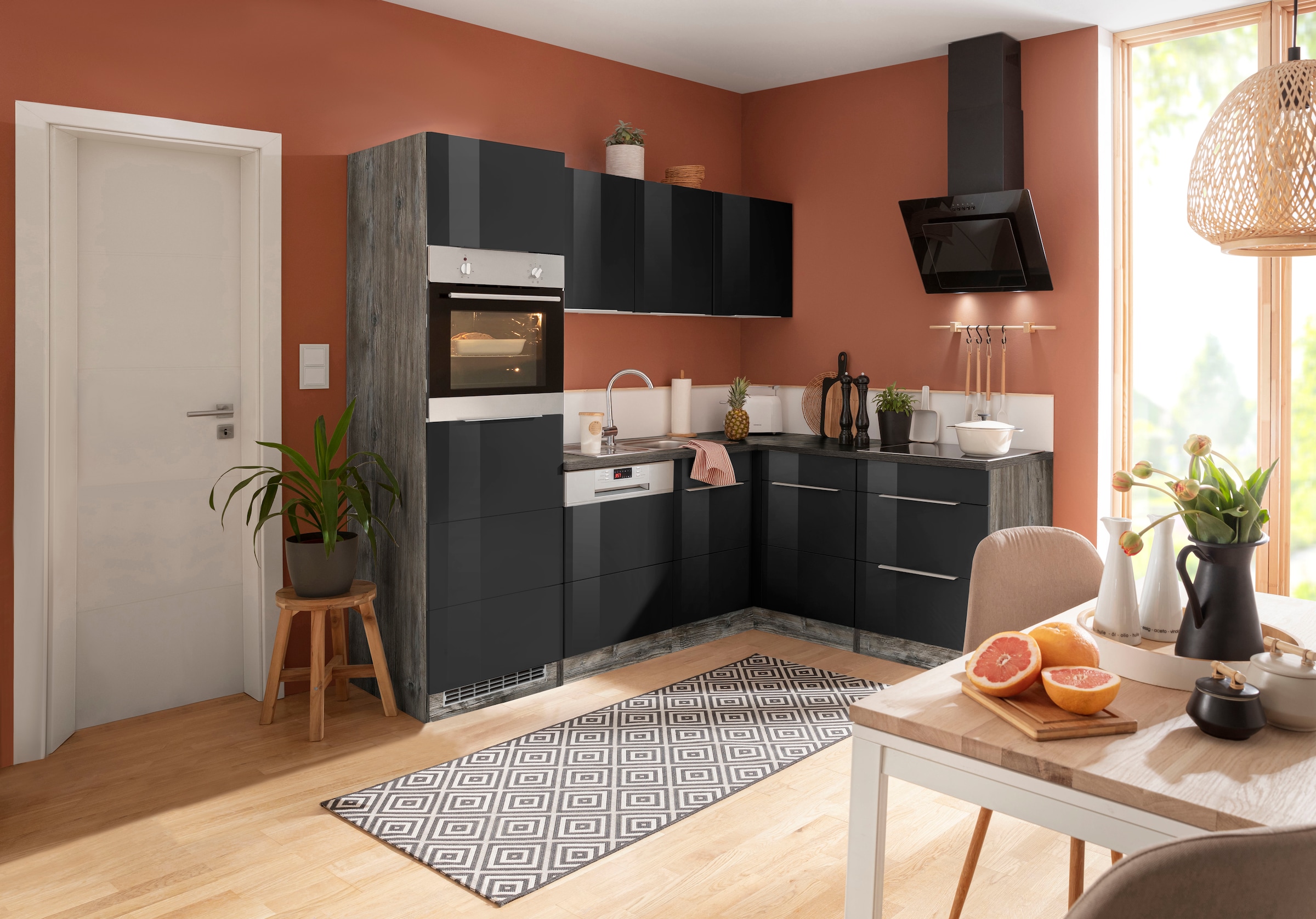 KOCHSTATION Winkelküche »KS-Brindisi«, Stellbreite 230/170 cm, wahlweise mit E-Geräten, mit MDF-Fronten