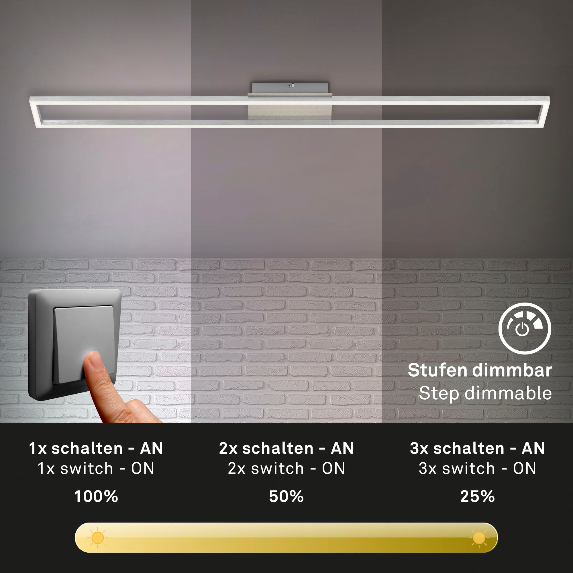 Briloner Leuchten LED Deckenleuchte »3094012 FRAME«, Leuchtmittel LED-Board | LED fest integriert, Deckenlampe, 110x12x5cm, Matt-Nickel, 18W, Wohnzimmer, Schlafzimmer