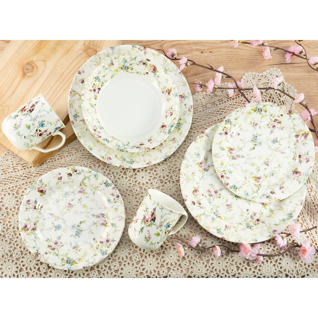 CreaTable Kombiservice »Geschirr-Set Rose Garden«, (Set, 16 tlg., Kaffeeservice und Tafelservice im Set, für 4 Personen)