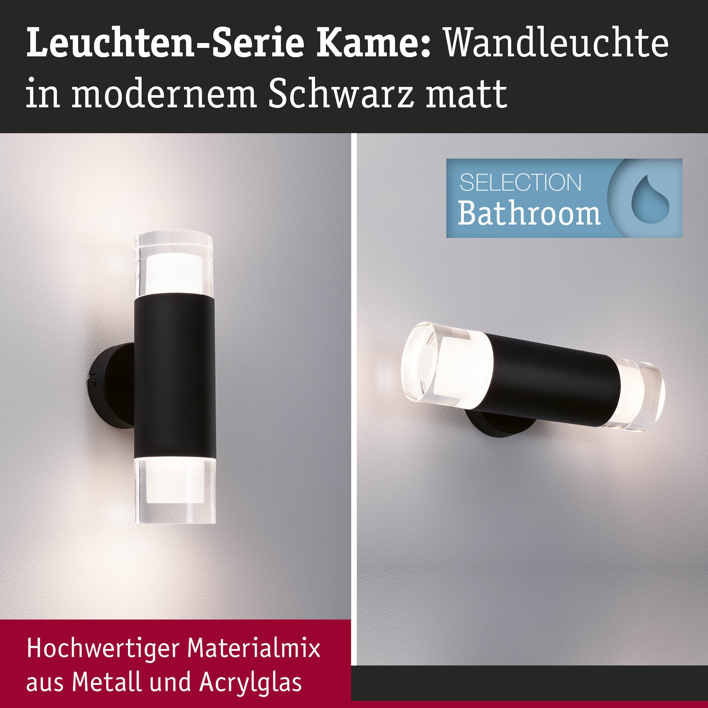 Paulmann Wandleuchte »Selection Bathroom Wand-/Deckenleuchte Kame IP44 Signalschwarz 2er« 1 Stk. Warmweiß