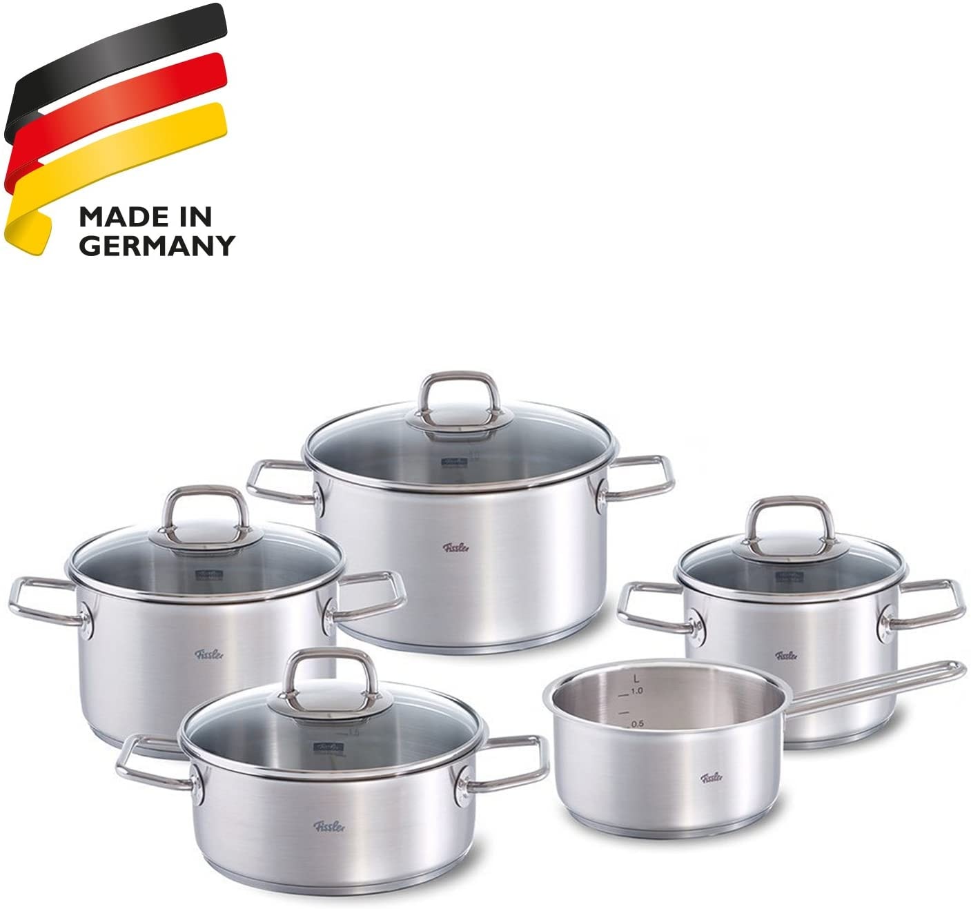 Fissler Topf-Set »Viseo« je 1 Kochtopf 16/20/24 cm, 1 Stielkasserolle 16 cm, 1 Bratentopf 20 cm, 9 Stk. tlg. Edelstahl 18/10