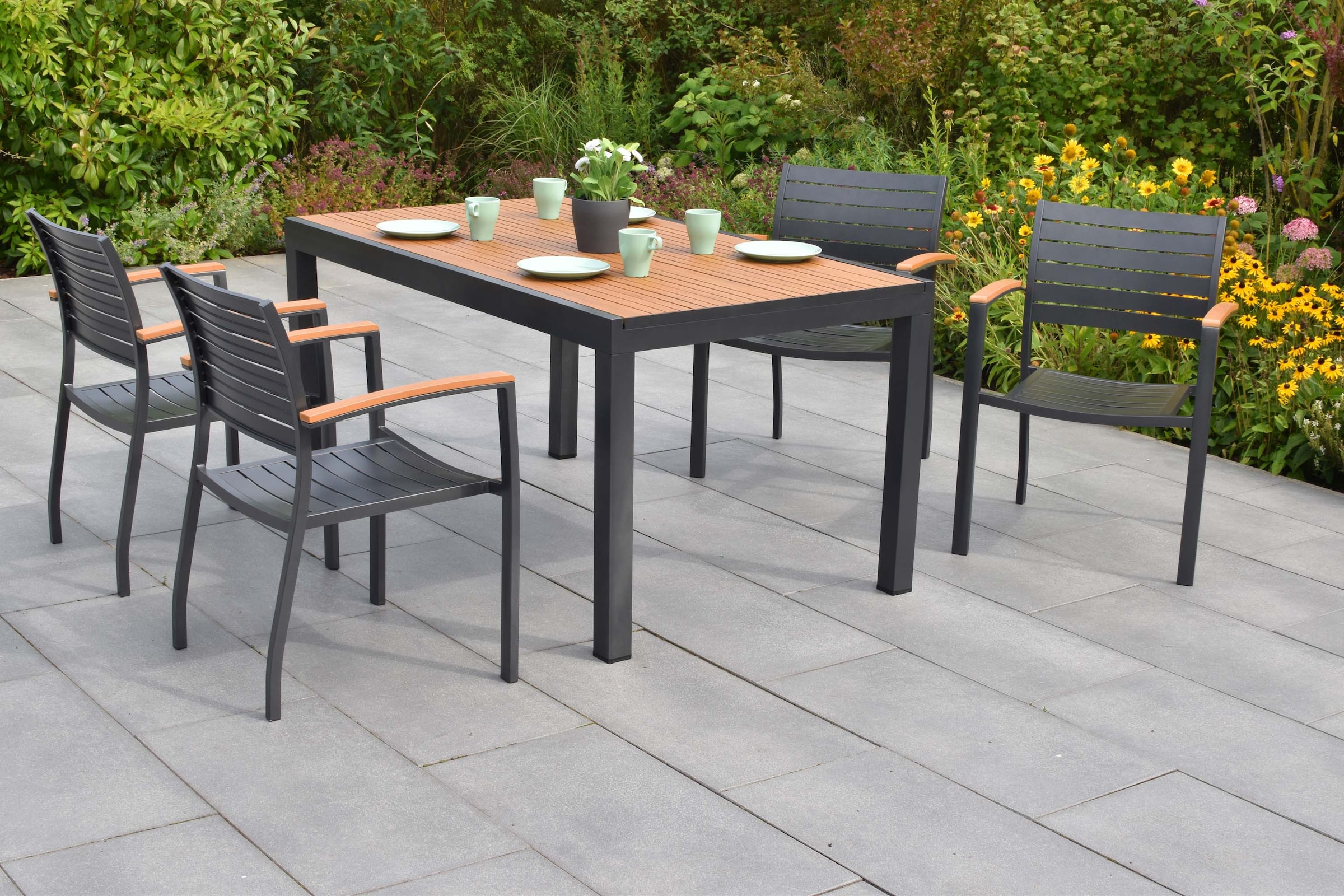 MERXX Garten-Essgruppe »Astros« Set, 5 tlg. inkl. 4 Stapelsessel, 1 Tisch