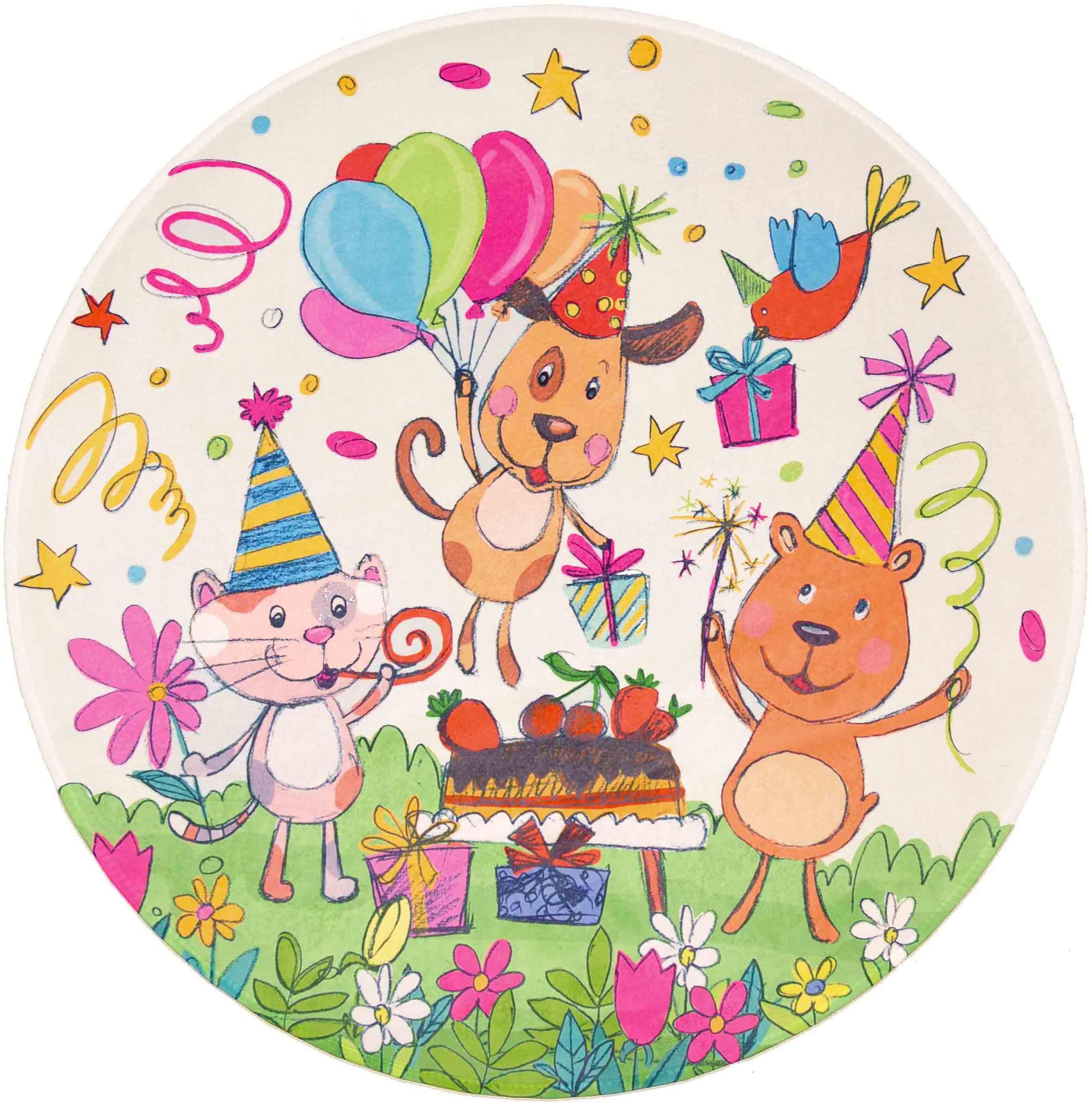 Böing Carpet Kinderteppich »Lovely Kids 418«, rund, 6 mm Höhe, Motiv Geburtstagsparty, Kinderzimmer