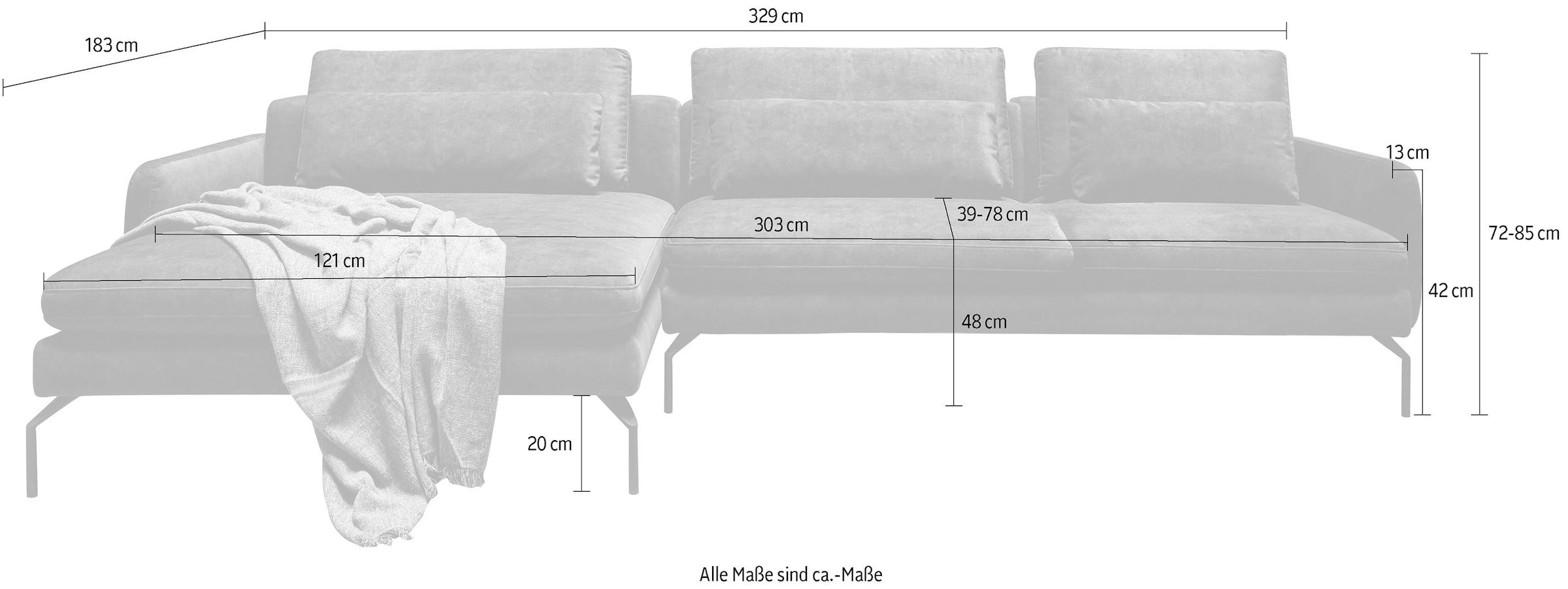 exxpo - sofa fashion Ecksofa »Komfortsofa Look, moderner Webvelours Bezug, extrabreite Sitzflächen« komfortabler Sitz, L-Form, Breite 329cm, hoher Designfuß, OTTOs Choice