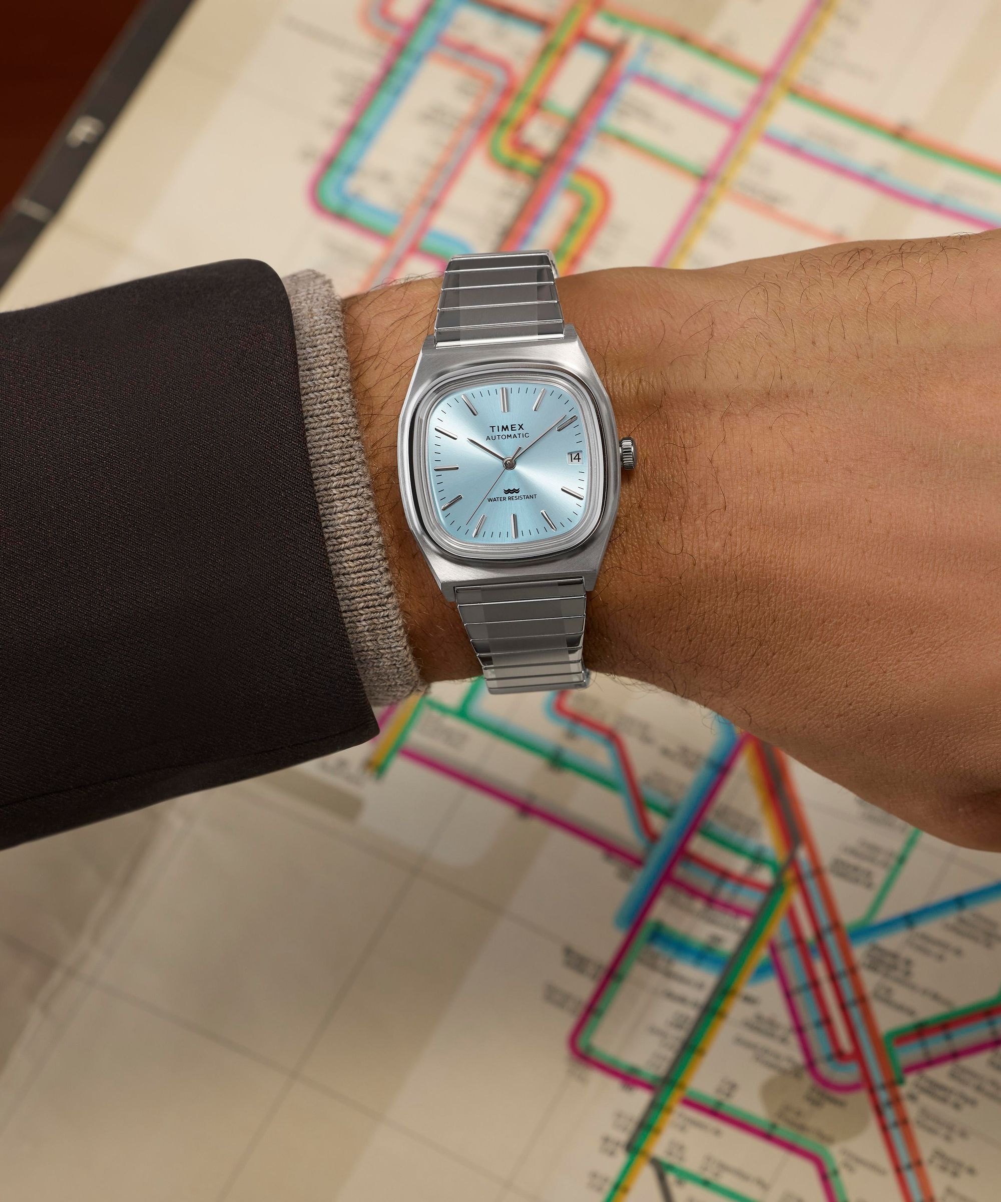 Timex Automatikuhr »E Line« Armbanduhr, Herrenuhr, Mechanische Uhr, Edelstahlarmband, analog, Tag