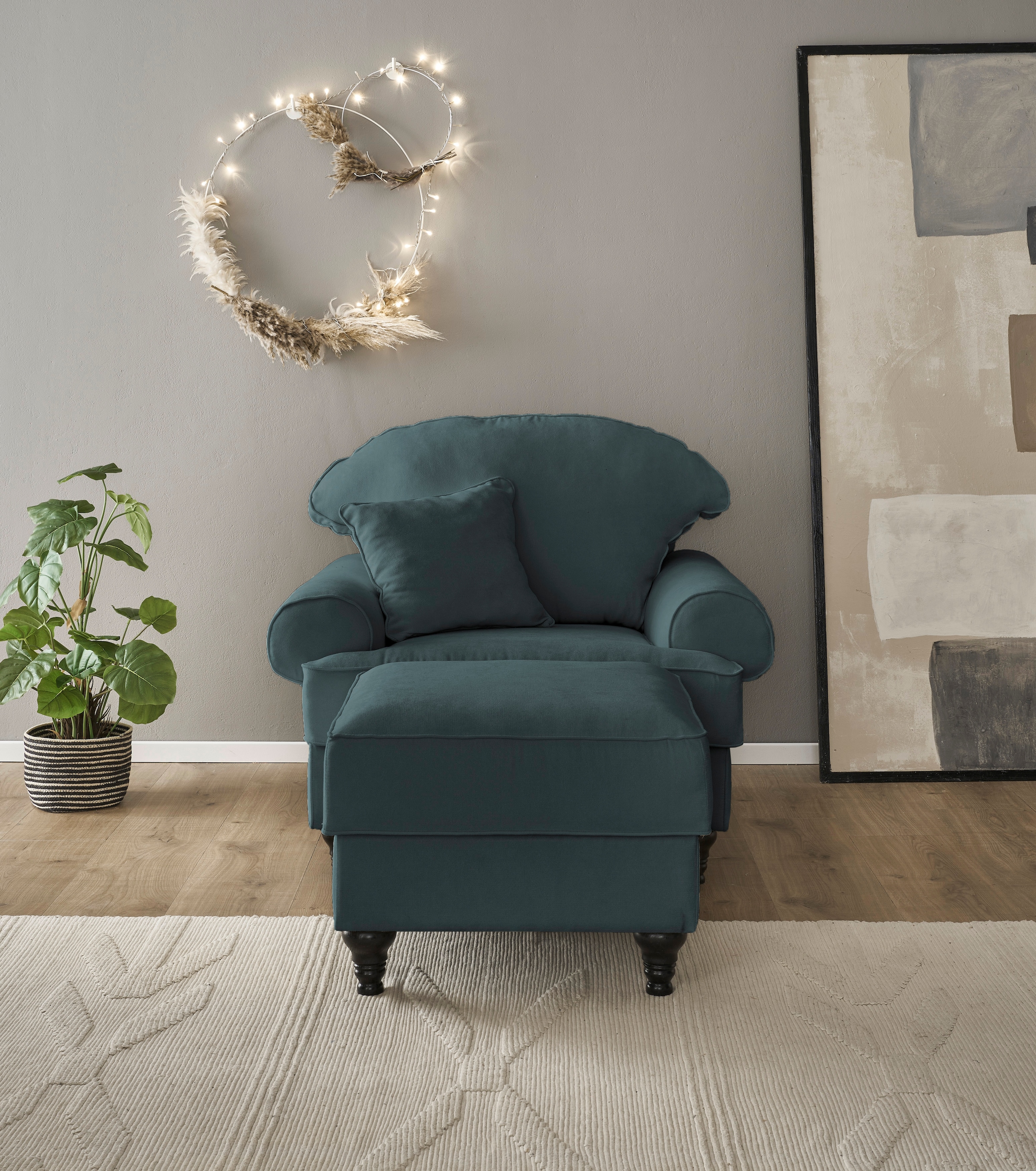 Home affaire Sessel »WESTMINSTER«, (Set, 2 St., 1Sessel, 1 Hocker), mit Federkern-Polsterung
