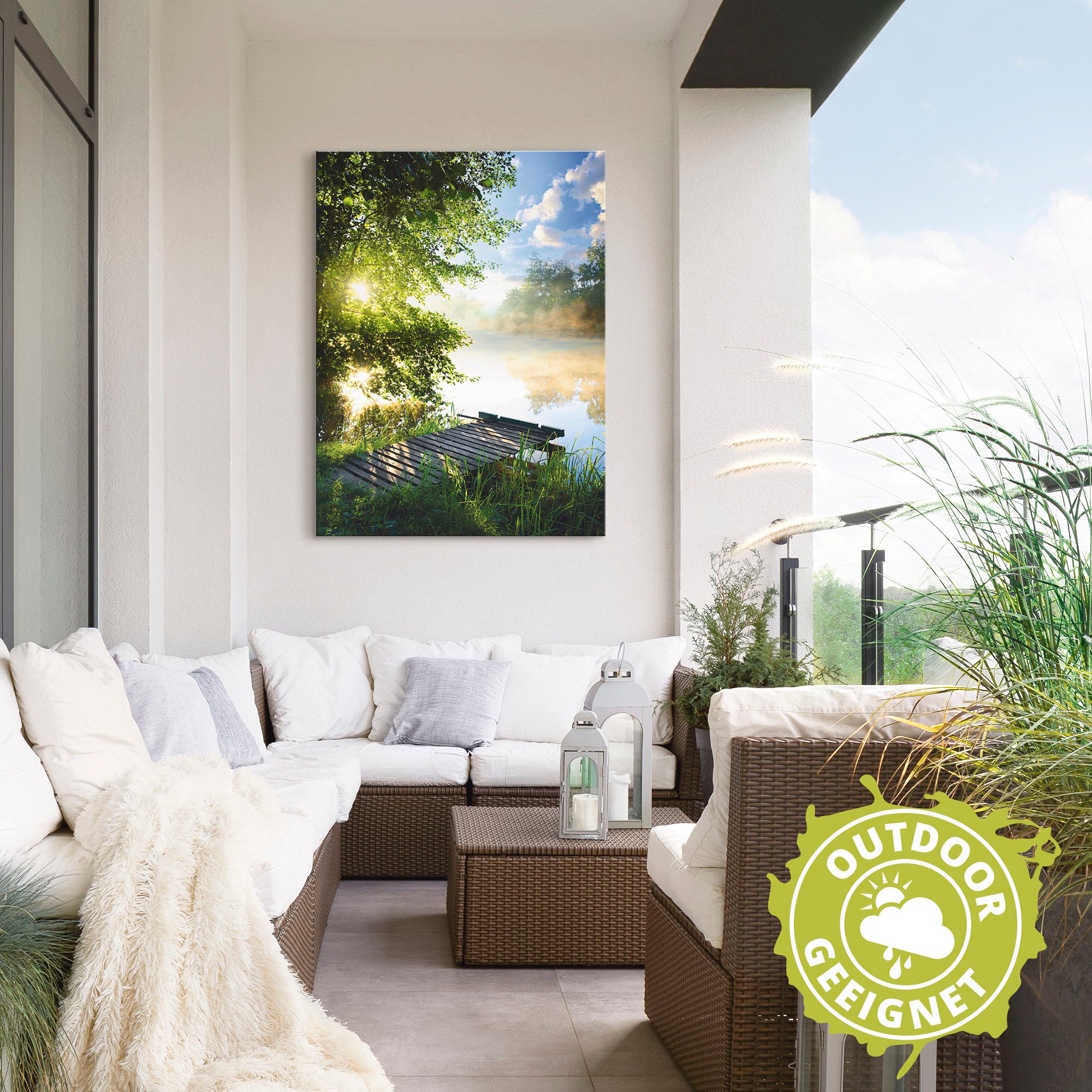 Artland Wandbild »Angelsteg am Morgen«, Gewässer, (1 St.), als Alubild, Outdoorbild, Leinwandbild, Poster, Wandaufkleber