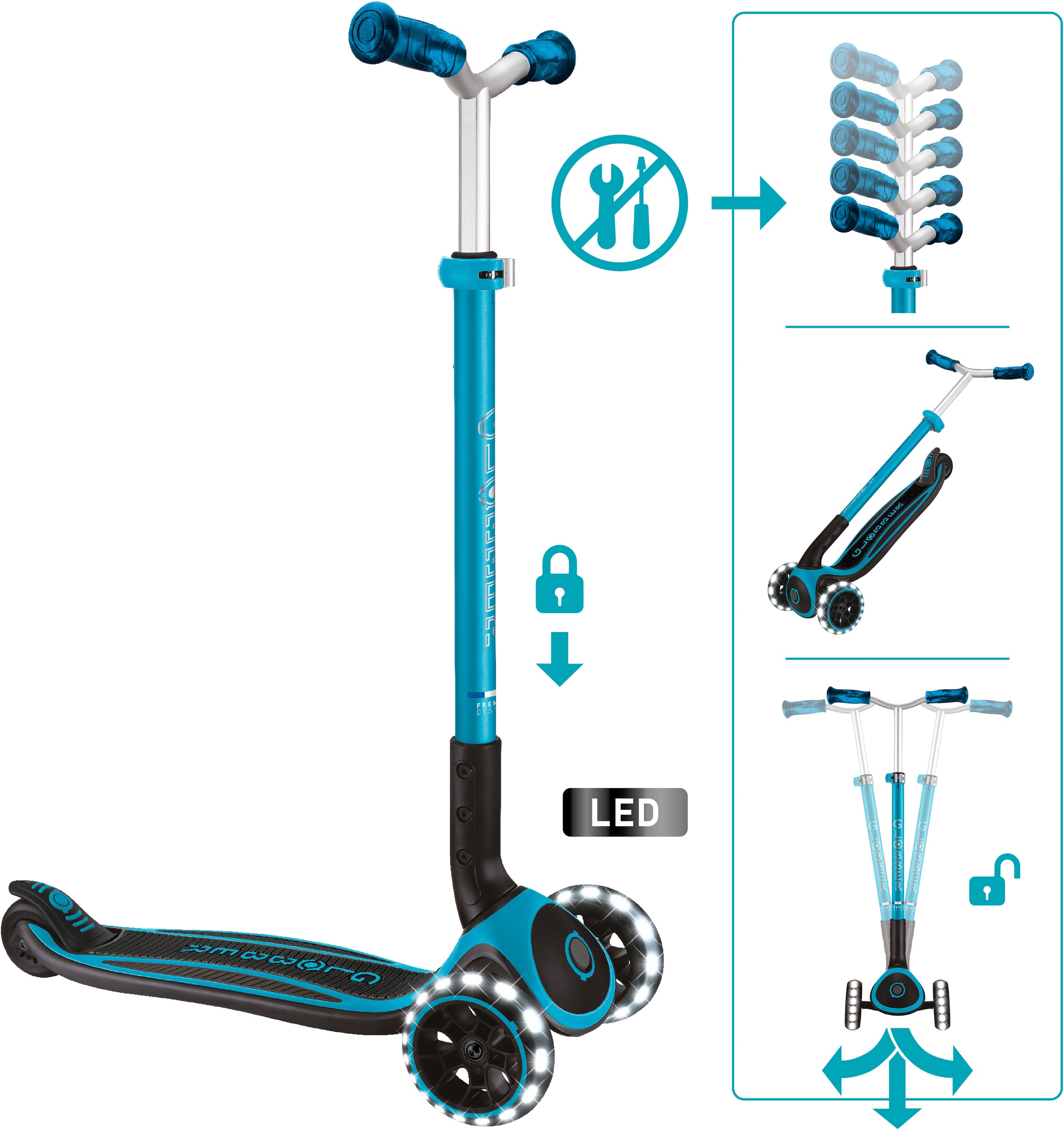 Globber Tretroller »ACE LIGHTS, mit Leuchtrollen«