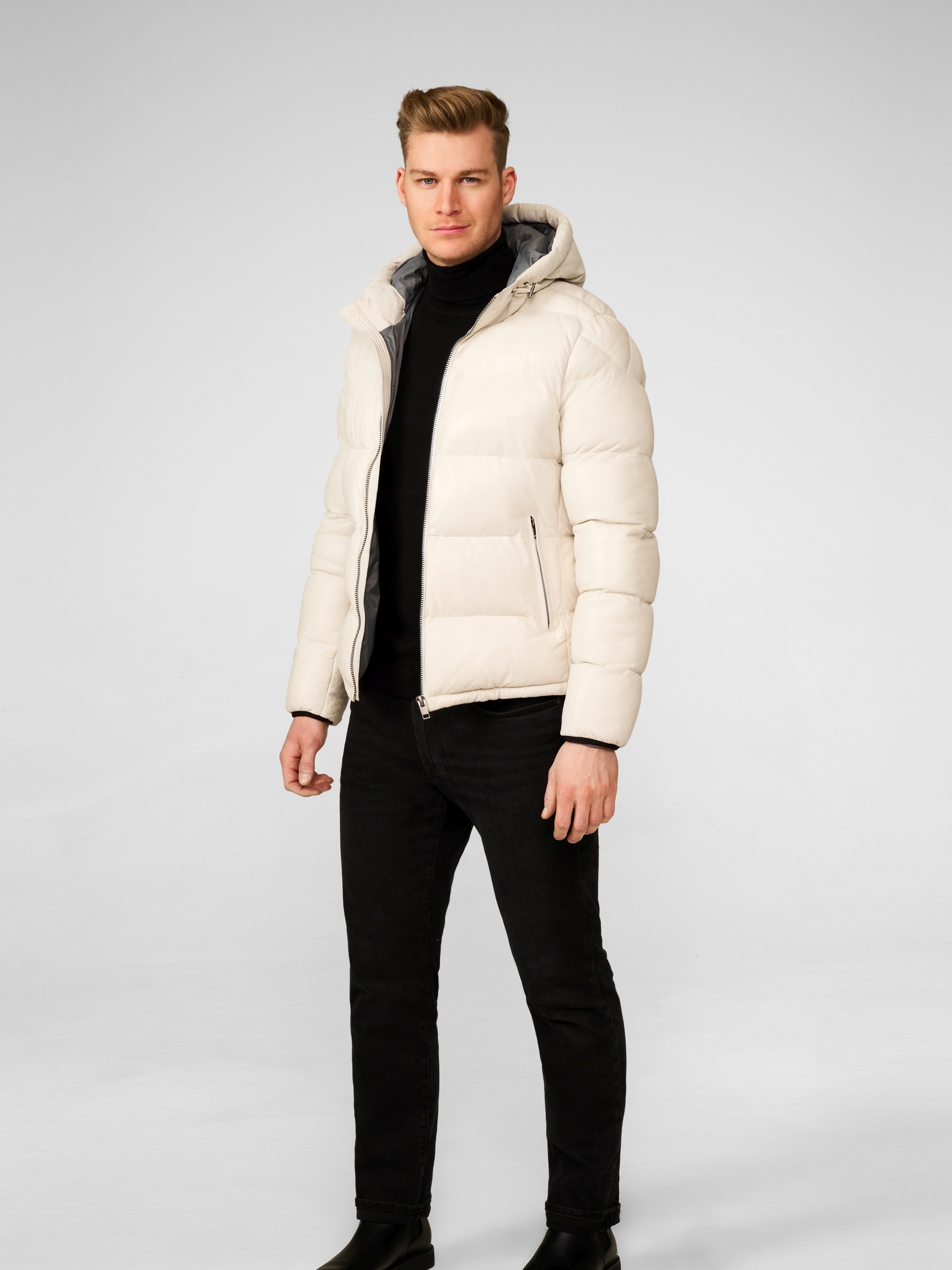 RICANO Steppjacke »Steppjacke Sean« 2-Wege verstellbare Kapuze Handgefertigt aus echtem Leder