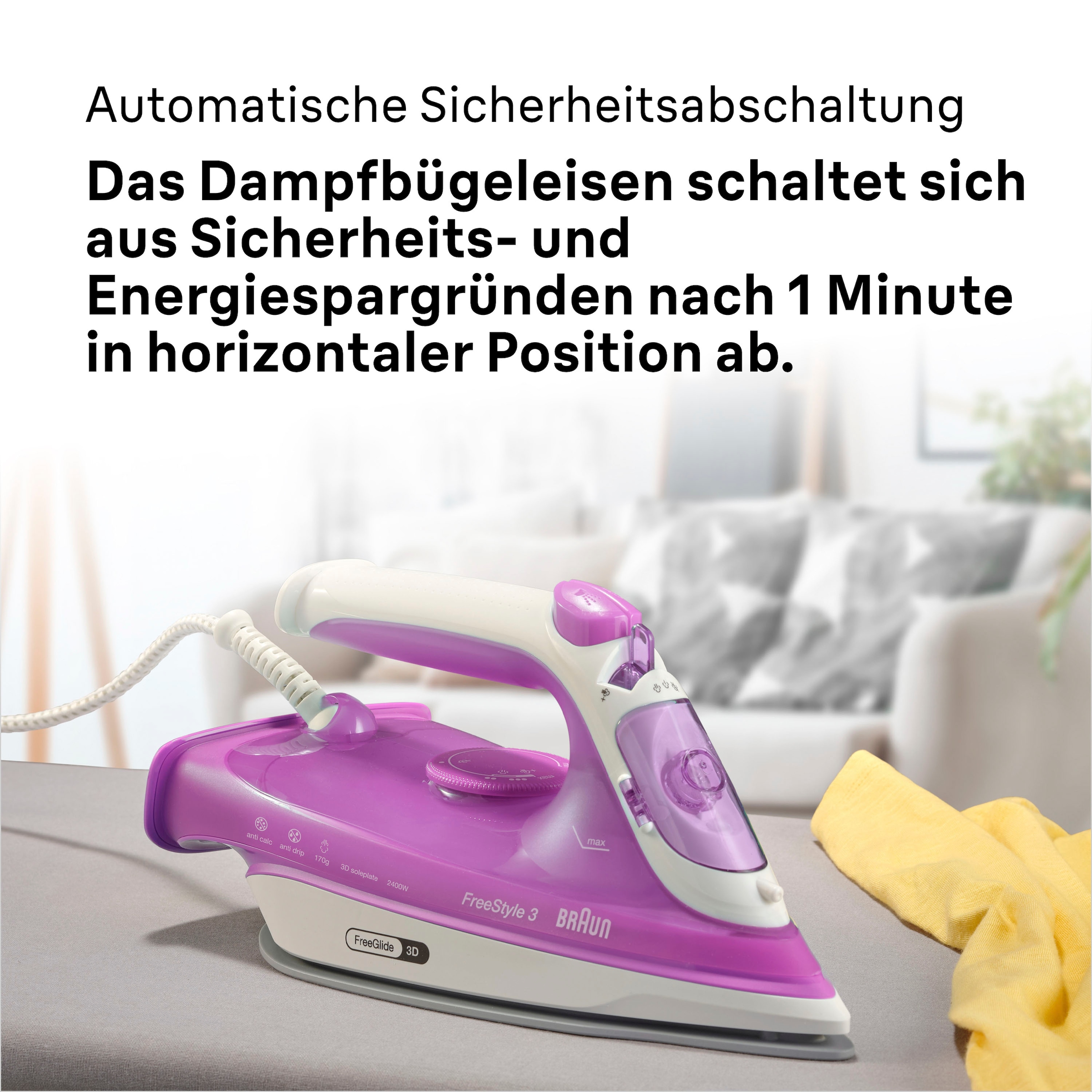 Braun Dampfbügeleisen »Braun FreeStyle 3 FI 3124 PU Dampfbügeleisen Weiß/Lila«, 2400 W