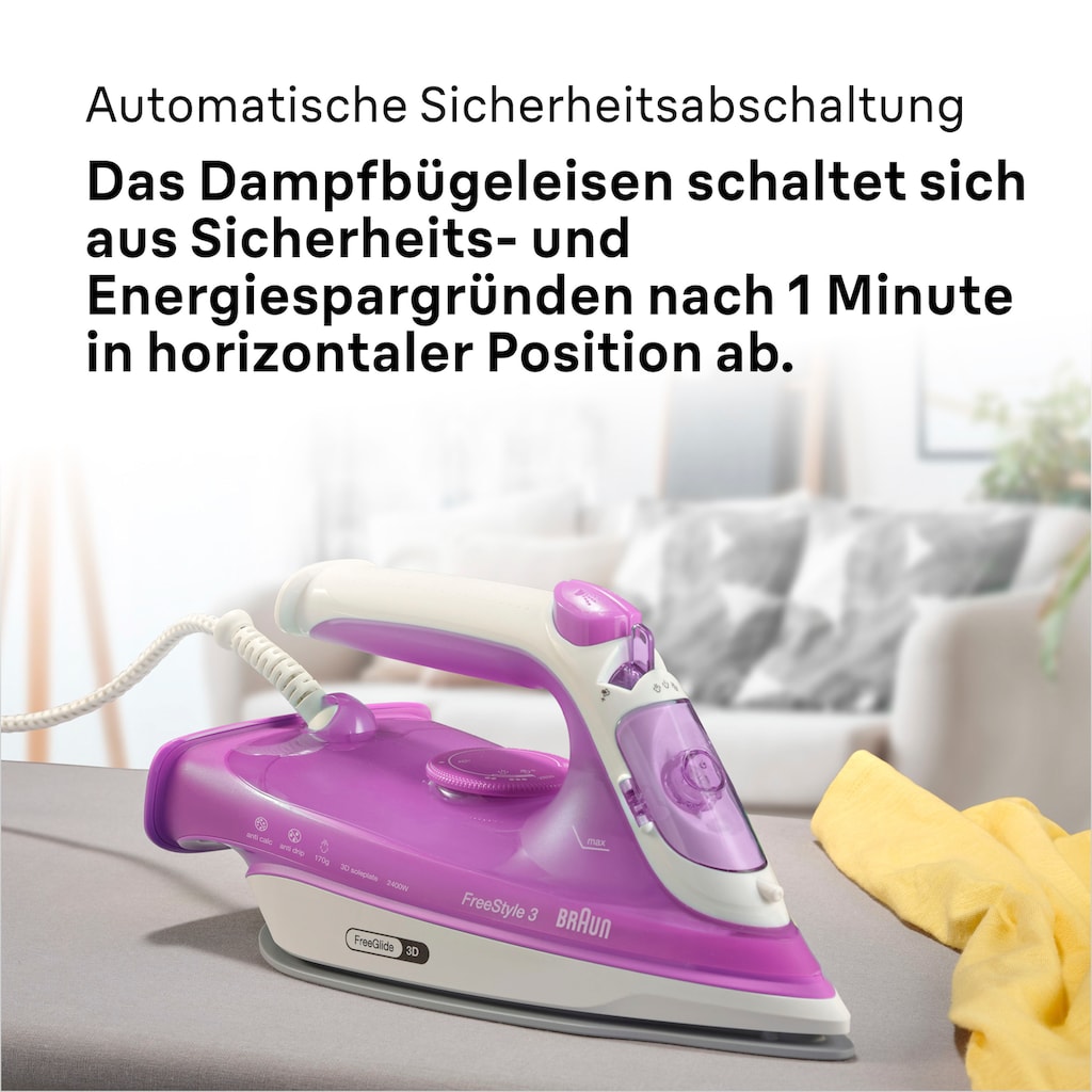 Braun Dampfbügeleisen »Braun FreeStyle 3 FI 3124 PU Dampfbügeleisen Weiß/Lila«, 2400 W