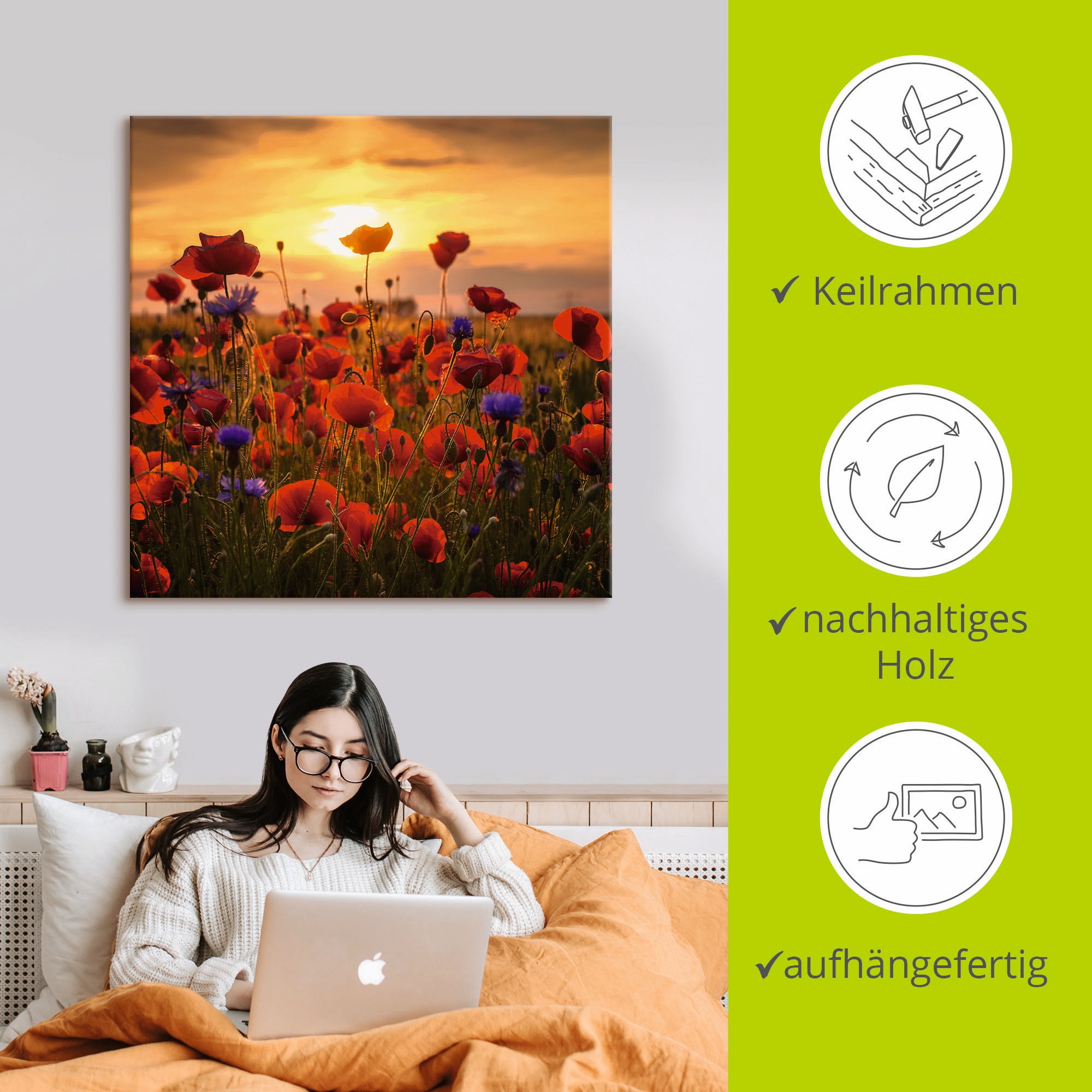 Artland Wandbild »Mohnblumen im Abendlicht«, Blumen, (1 St.), als Alubild, Outdoorbild, Leinwandbild, Poster, Wandaufkleber