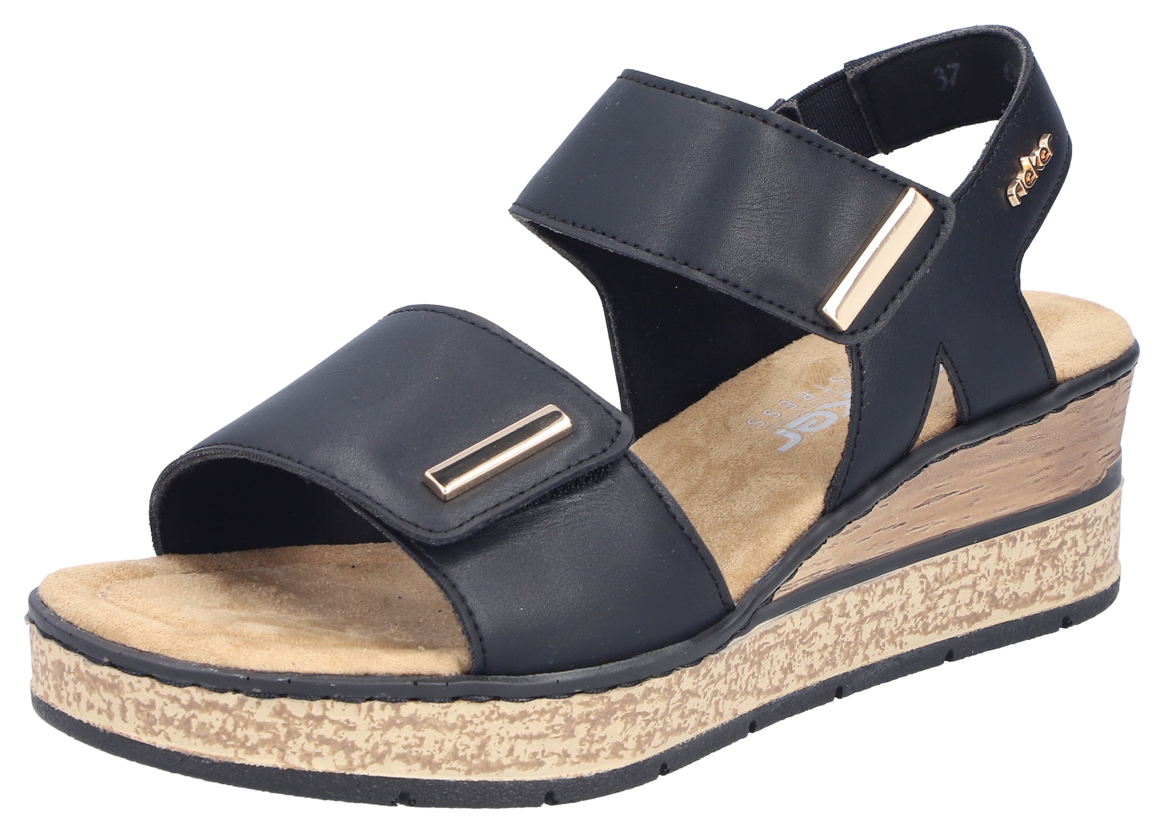 Rieker Keilsandalette  Klettschuh, Sommerschuh, Plateausandale mit Schmuckelemente