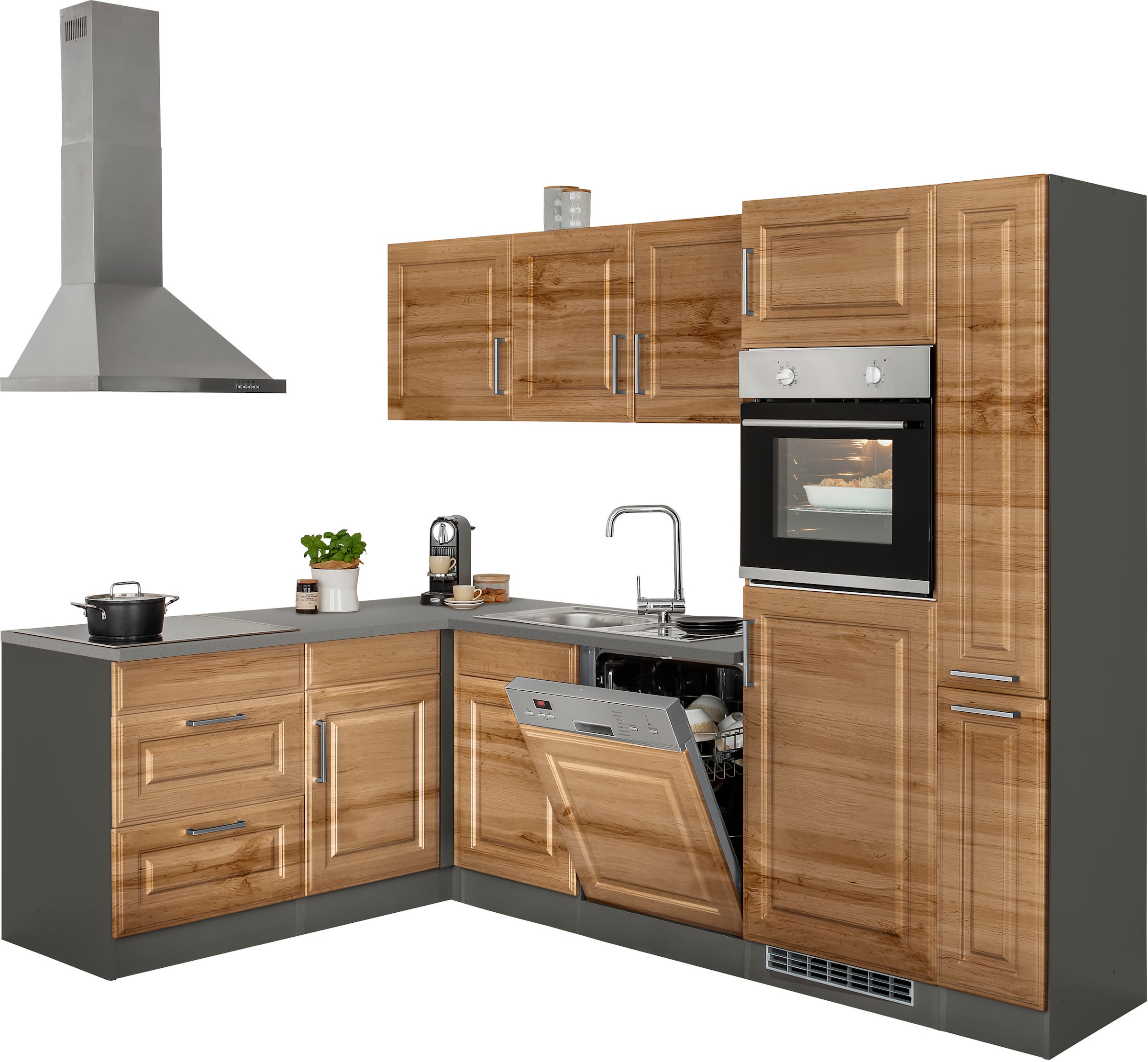 KOCHSTATION Winkelküche »KS-Stockholm« Stellbreite 260/170 cm, mit hochwertigen MDF Fronten im Landhaus-Stil