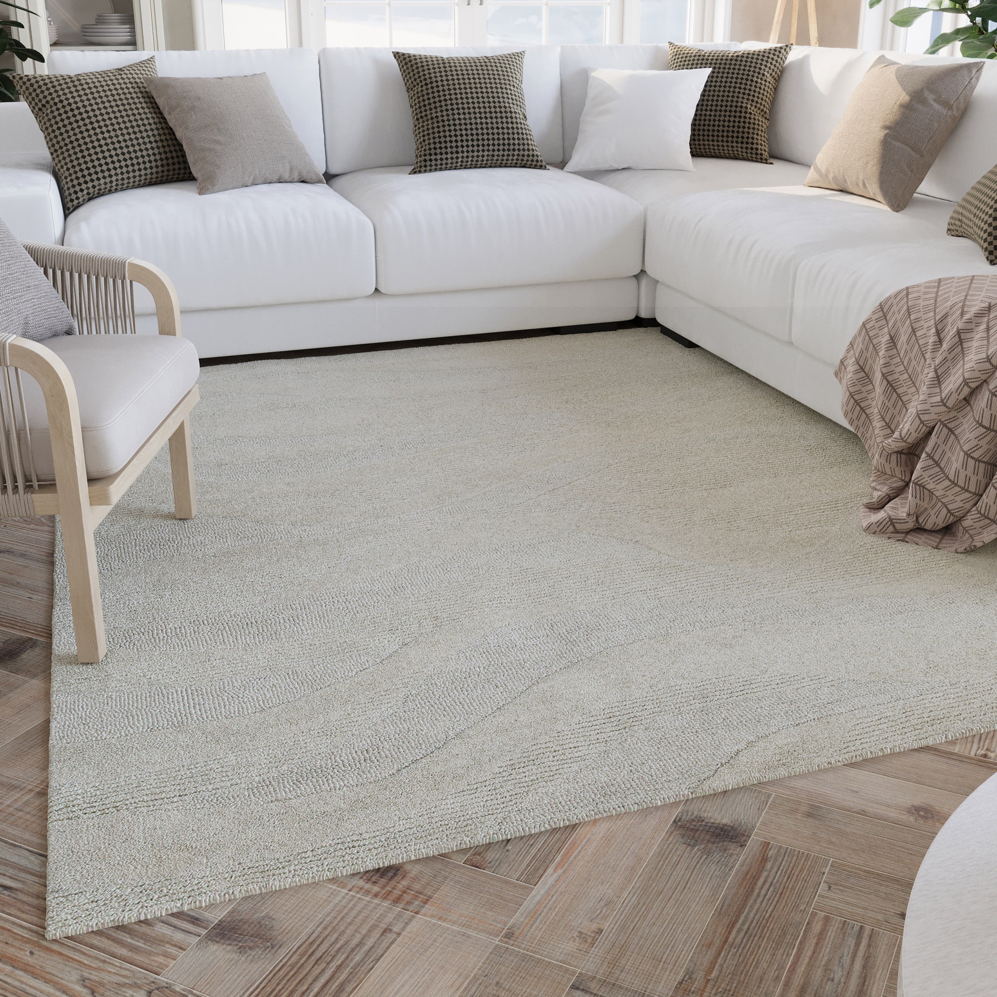 Wecon home Wollteppich »Hamptons THIRTYFOUR«, rechteckig, 15 mm Höhe, Läufer, Schurwolle, Kurzflor, Wohnzimmer, Schlafzimmer, Wellen