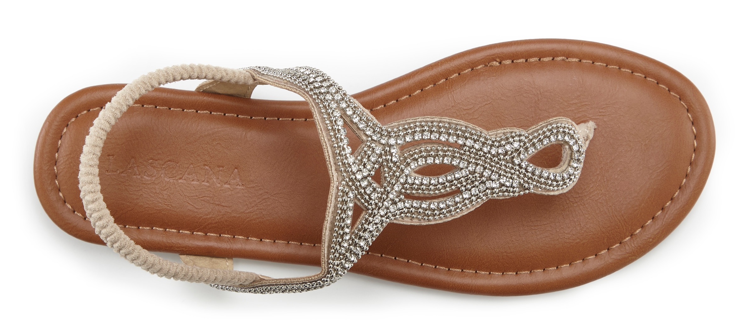 LASCANA Zehentrenner »Sommerschuh, offener Schuh,«  Sandale, Pantolette mit Schmucksteinen in Glitzer-Optik VEGAN