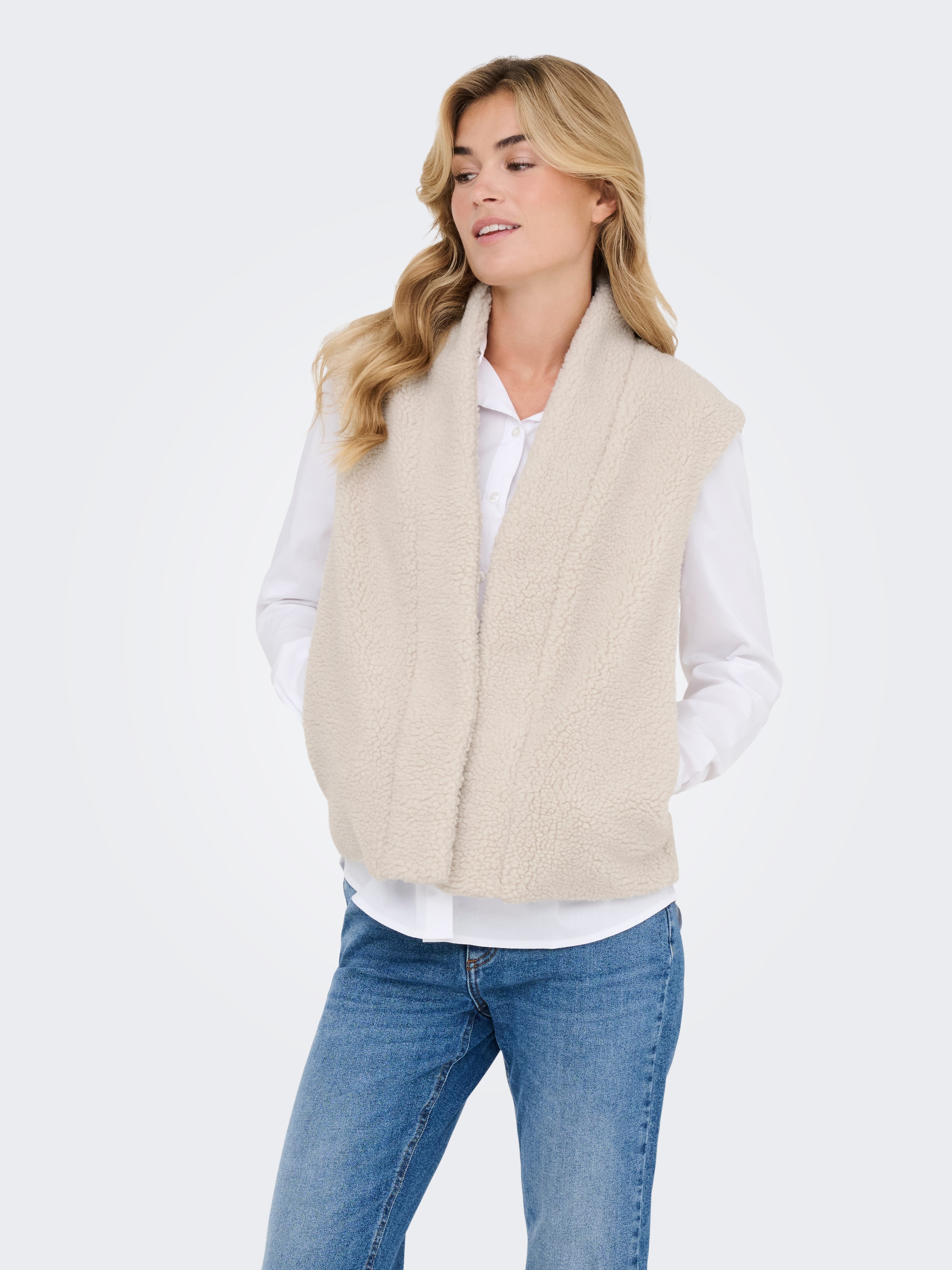 JDY Fellimitatweste "JDYBIRDY LIFE TEDDY OPEN VEST OTW NOOS"