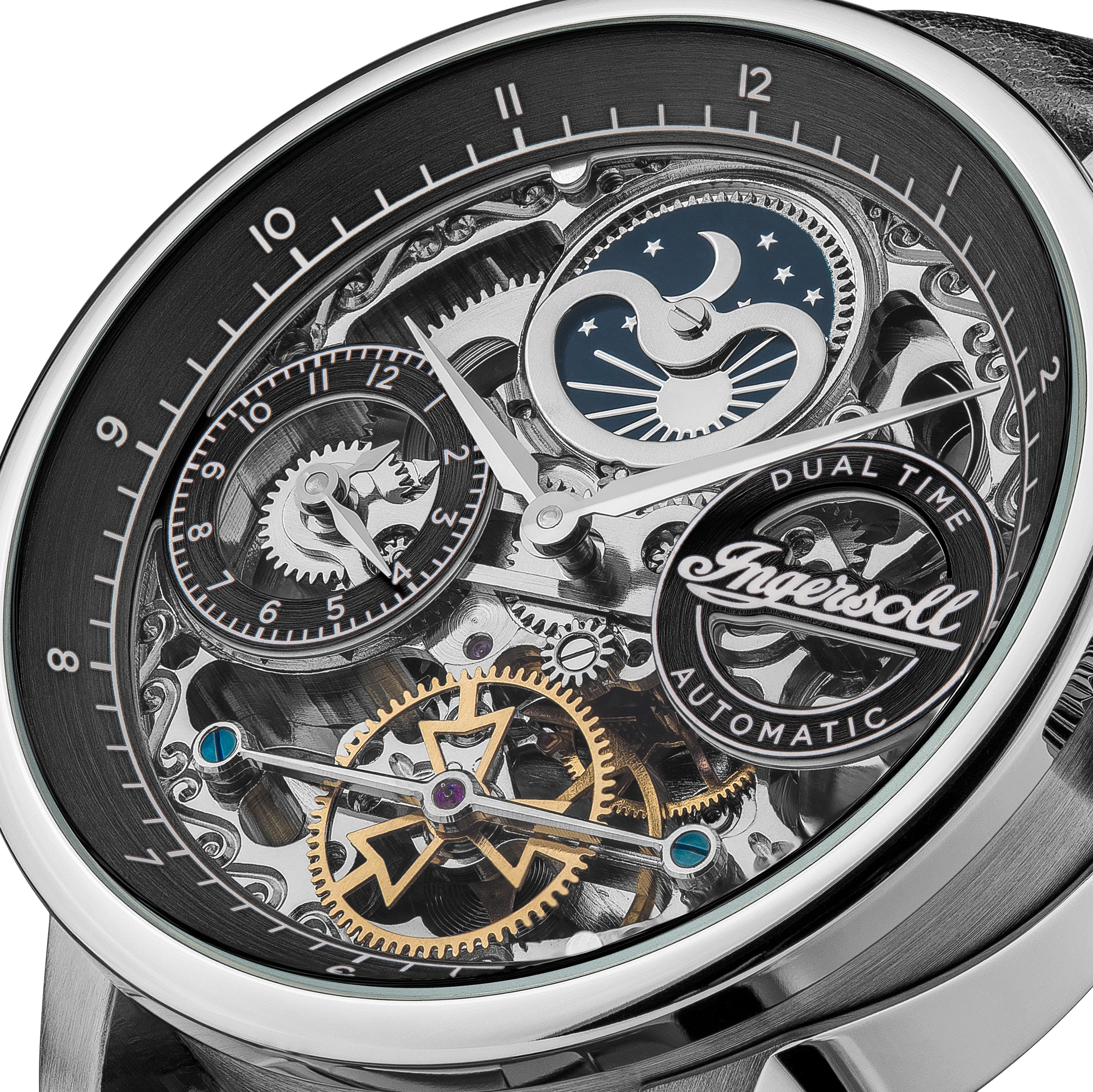 Ingersoll Automatikuhr »The Jazz« Armbanduhr, Herrenuhr, Mechanische Uhr, Lederarmband, analog, Dualzeit