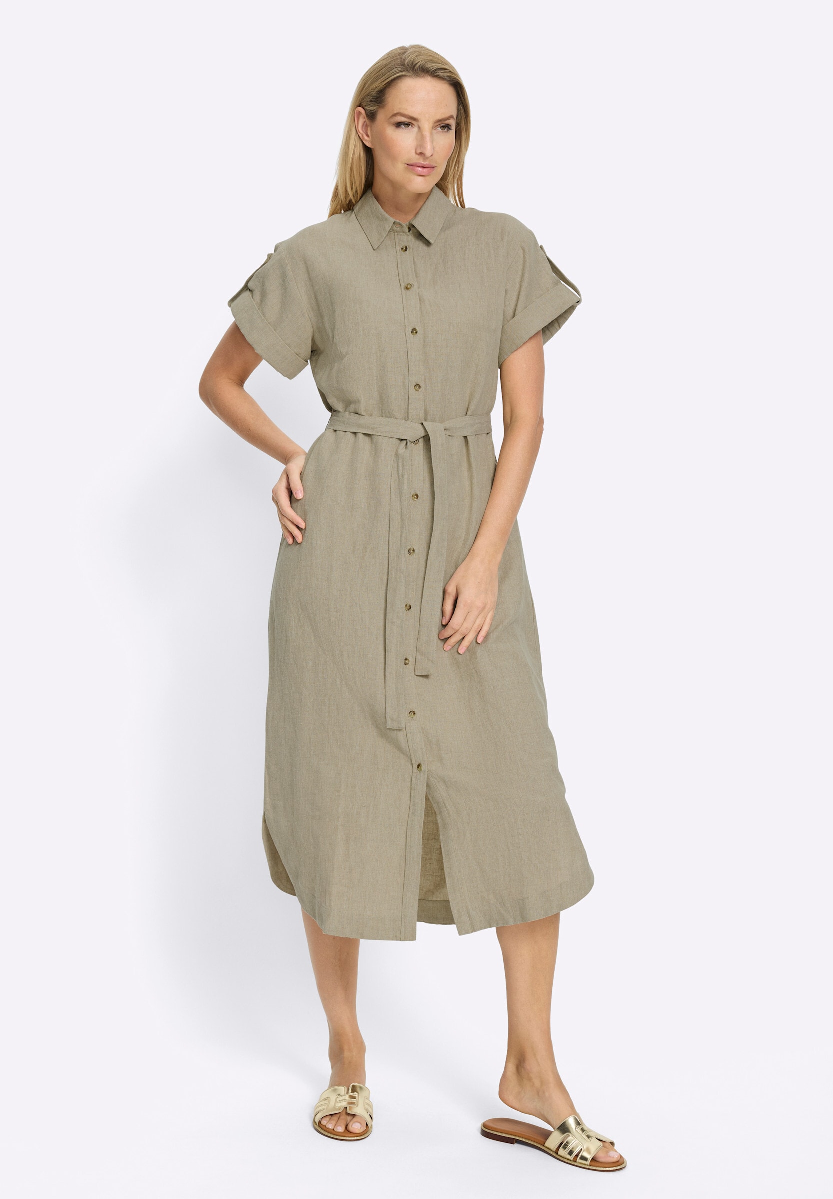 heine Hemdblusenkleid »Kleid Sommerkleid in Leinen-Baumwoll-Mix« Ohne Taschen