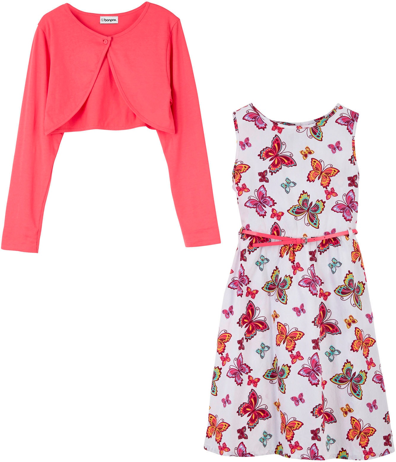 bonprix Sommerkleid Set,  für den Sommer, mit Gürtel und Bolero, aus Baumwolle, Slim Fit