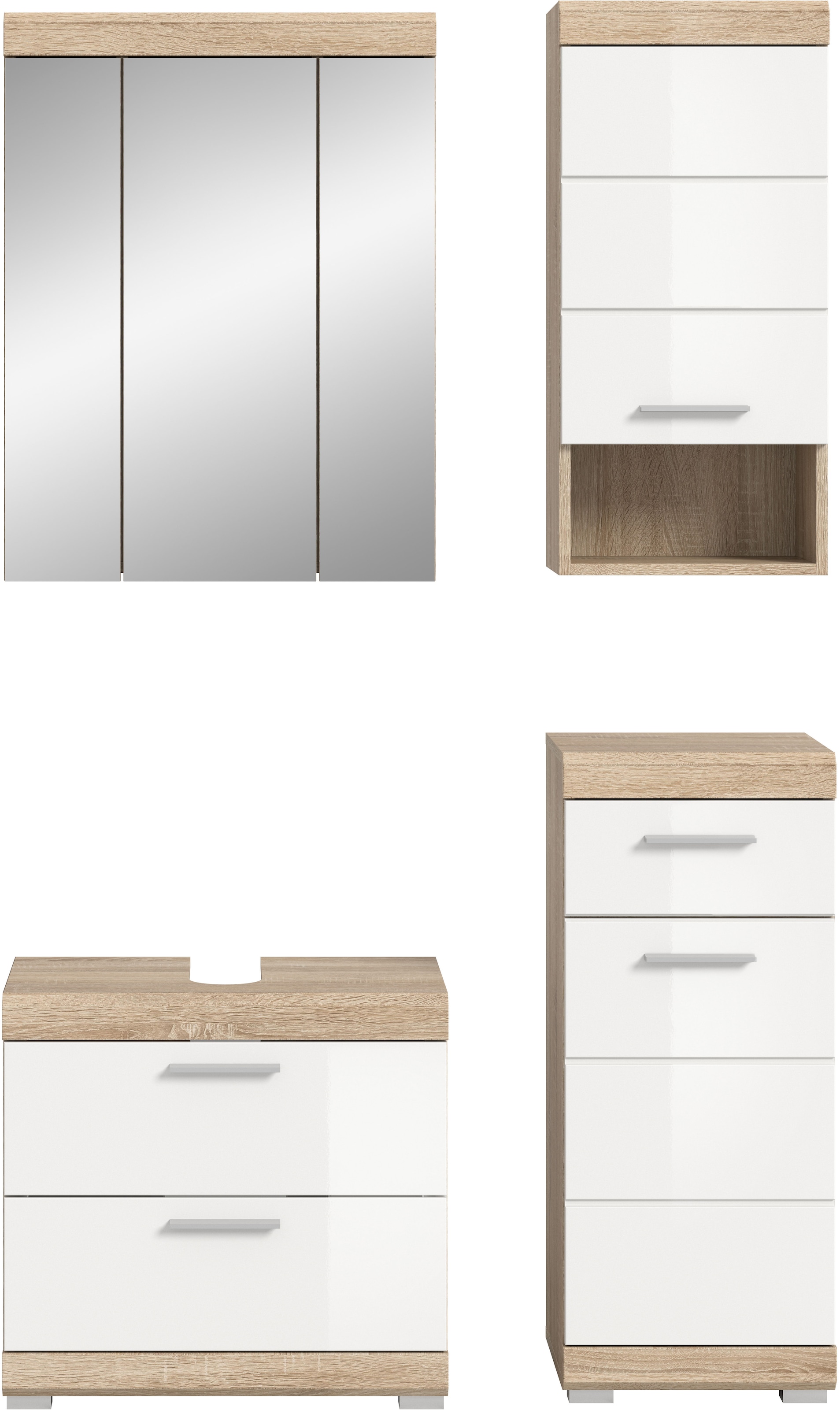 INOSIGN Badmöbel-Set »Siena, 4 teilig, bestehend aus:«, (Set, 4 St., TOPSELLER!), Waschbeckenunterschrank, Spiegelschrank, Unterschrank, Hängeschrank