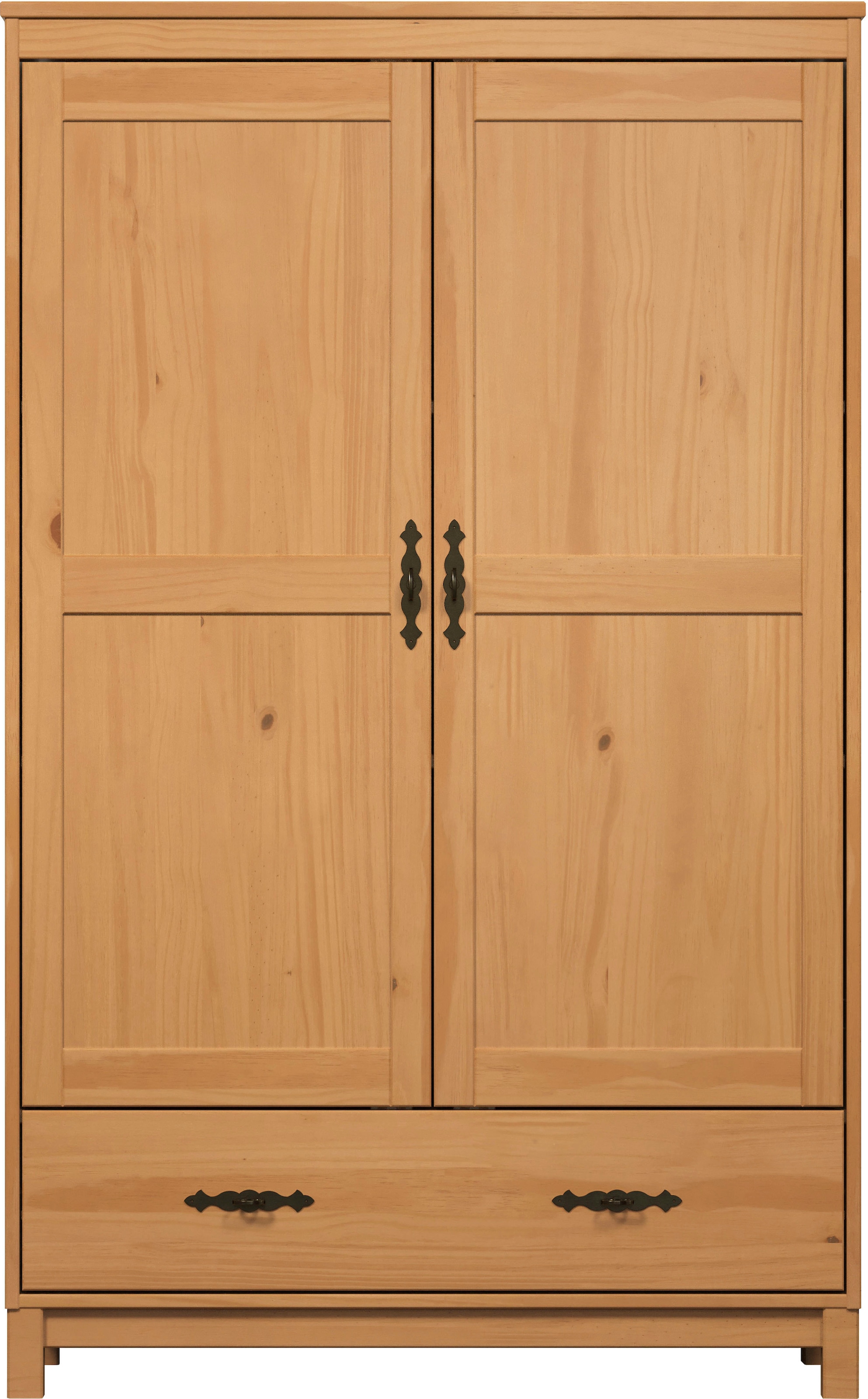 Home affaire Kleiderschrank »Sandnes Kieferschrank Schlafzimmer Schrank TOPSELLER weiß«, (1 St., natürlicher Landhaus-Look B/T/H: 96x38x155cm), Drehtürenschrank aus Massivholz mit besonderen Metallgriffen