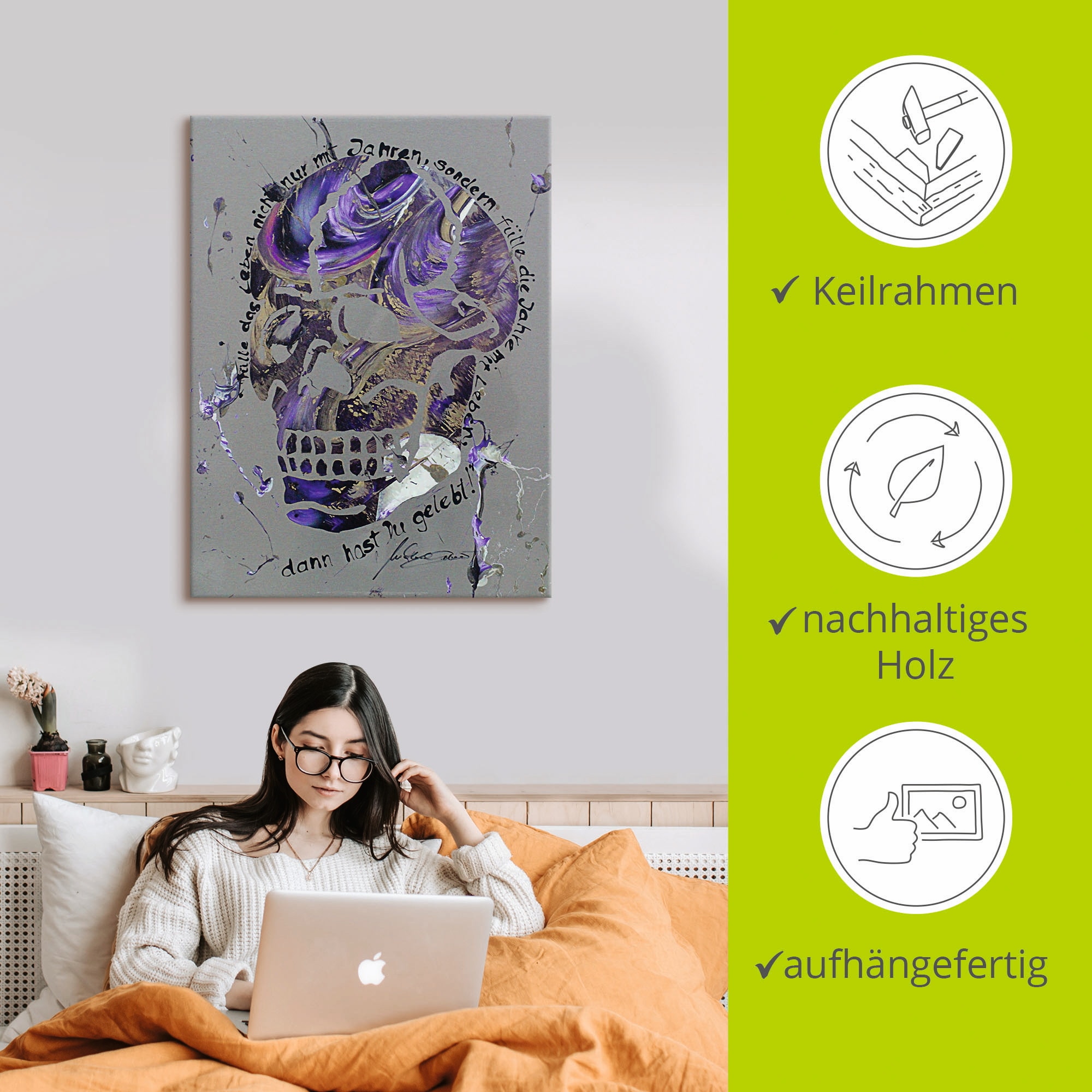 Artland Wandbild »Totenkopf 3« Körper 1 Stk. tlg. als Leinwandbild, Wandaufkleber in verschied. Größen