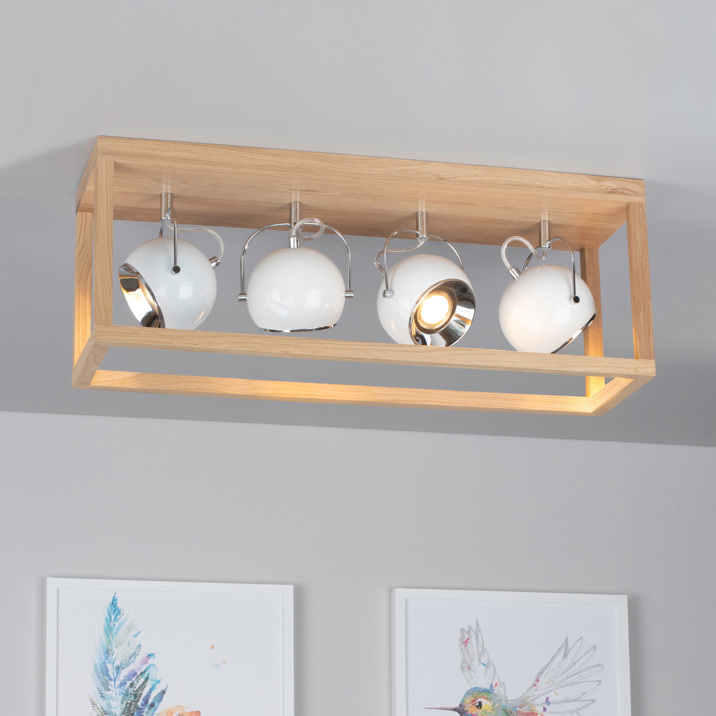 SPOT Light LED Deckenleuchte »ROY«, 4 flammig, Leuchtmittel GU10 | LED wechselbar, Inklusive LED-Leuchtmittel, Naturprodukt aus Eichenholz, Nachhaltig