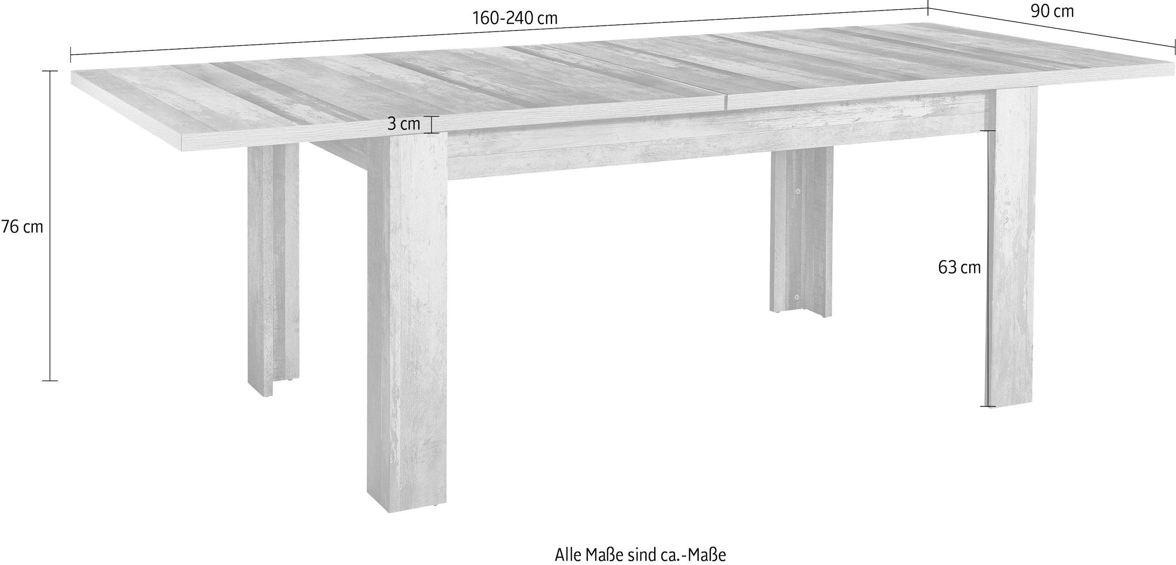Innostyle Esstisch »BONANZA«, (1 St.), Synchronauszug, 2 Erweiterungsplatten a 40 cm innenliegend gelagert