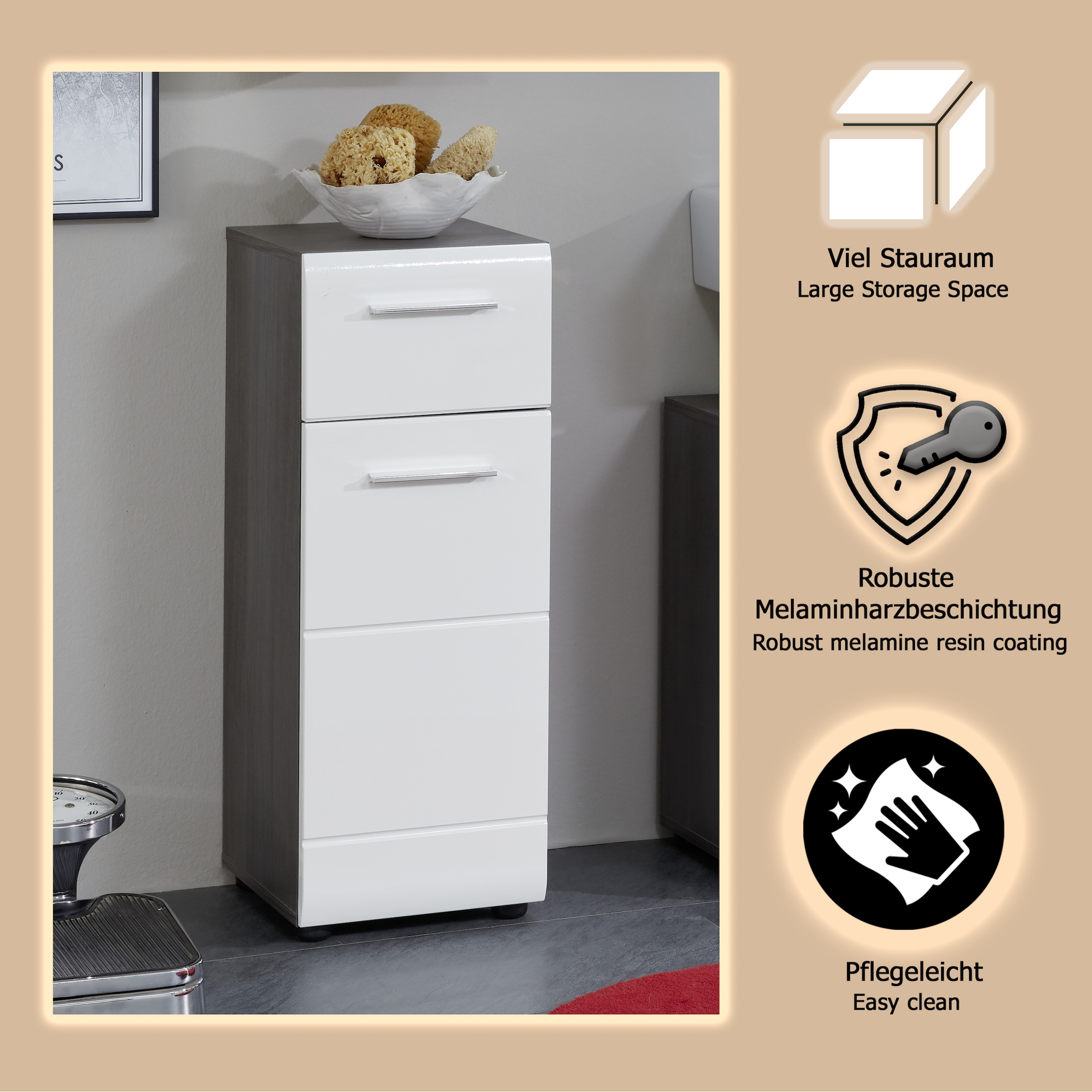 welltime Unterschrank »Sovana« Badkommode mit Hochglanzfront und 1 Schublade - (B/T/H) 30/31/80 cm