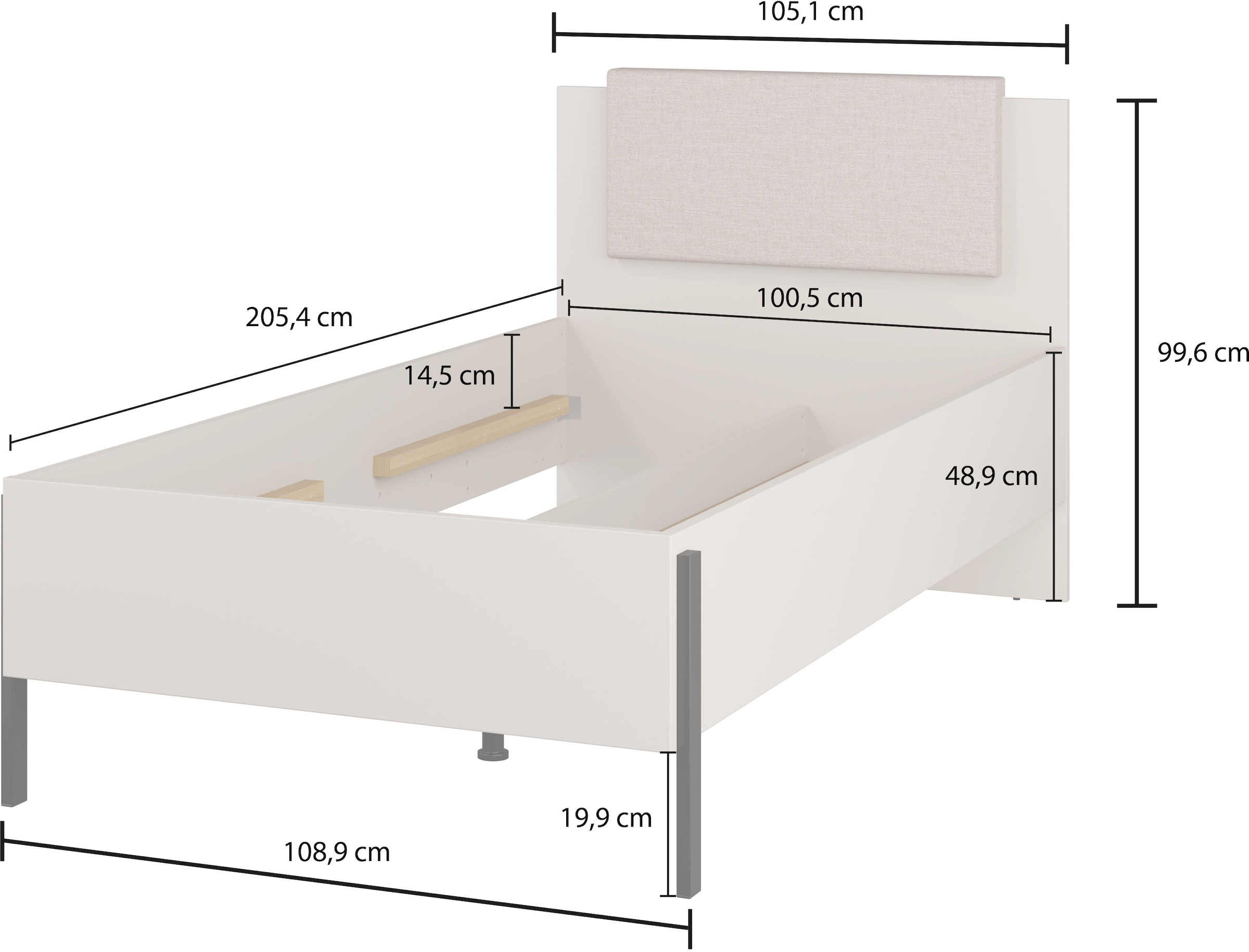 Home affaire Bett »Jukon, mit gepolstertem Kopfteil, Füße aus Metall, modernes Design«, (3 Breiten:100cm, 160cm und 180cm), in drei Größen, perfekt auch als Jugendbett