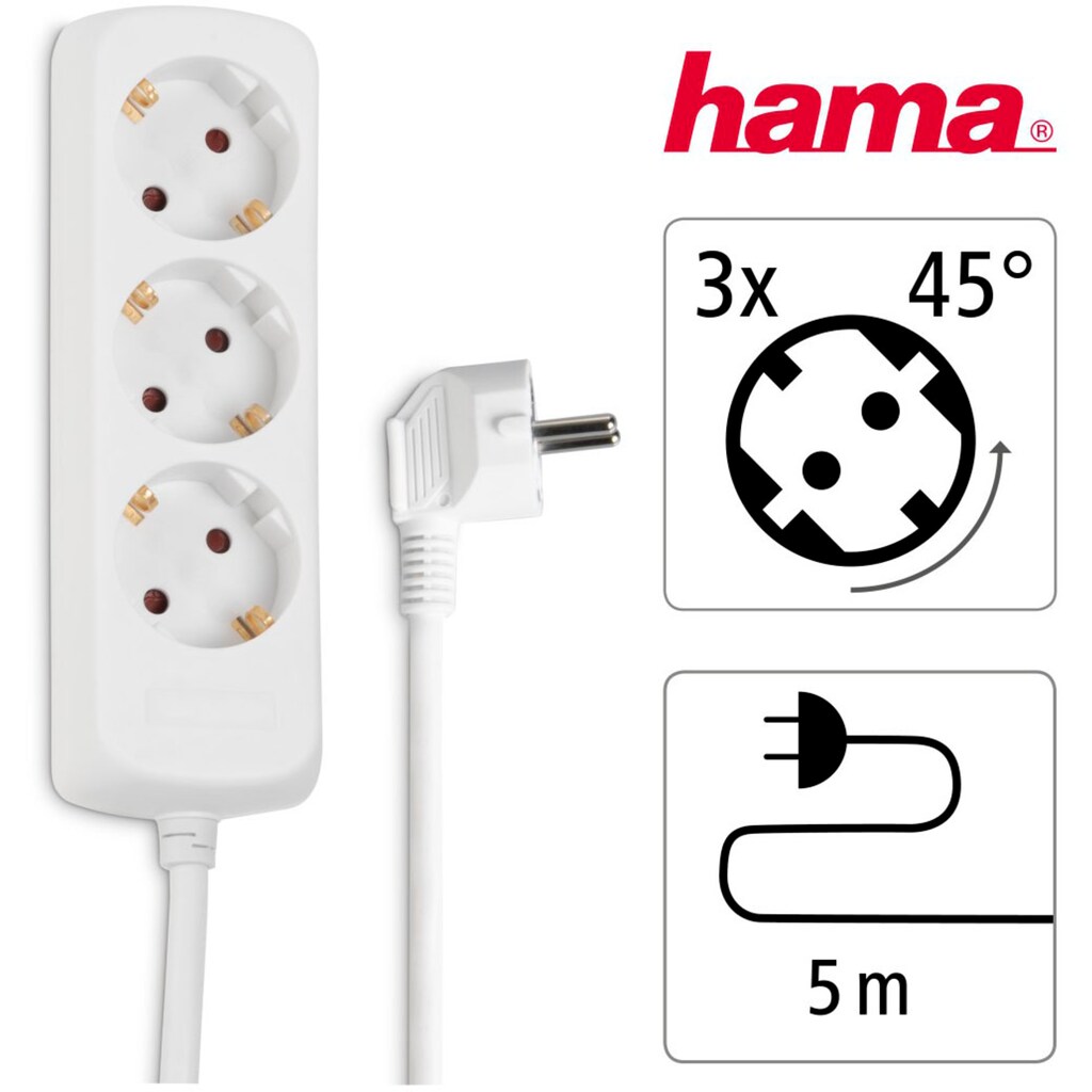 Hama Steckdosenleiste »Mehrfachsteckdose 3-fach, 5m in Weiß«, 3-fach, (Kabellänge 5 m)