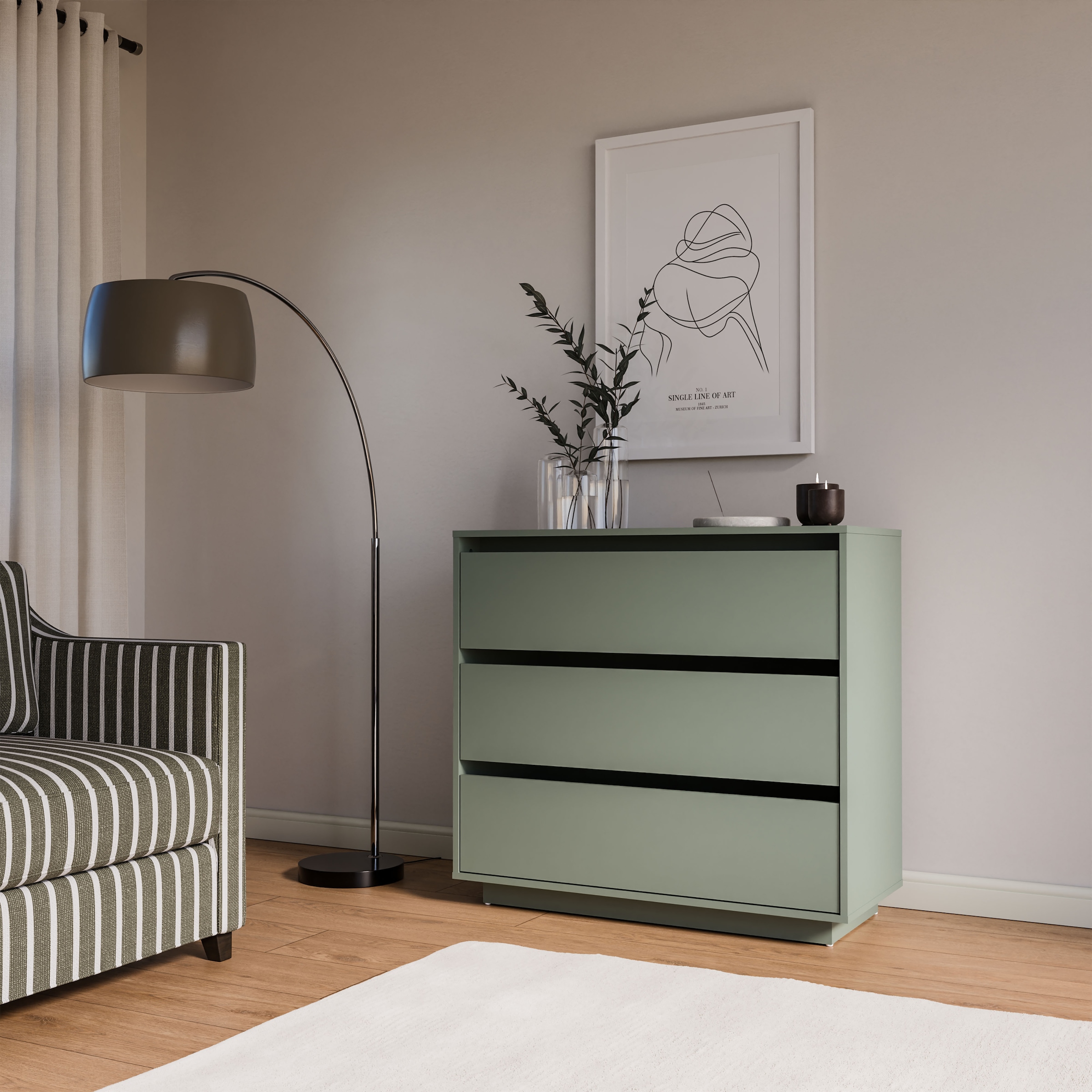 FORTE Kommode »Tahoe Kommode, 3 Schubkästen, grifflos, Stauraum« B/H/T 93,5/86,7/41,4 cm viel Stauraum