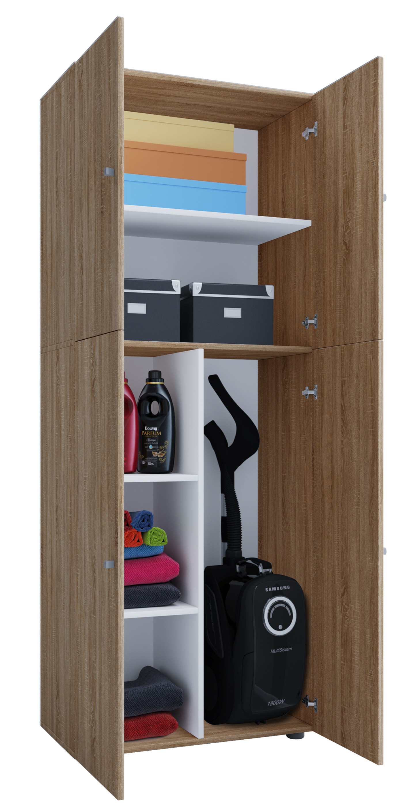 VCM Mehrzweckschrank »VCM Holz Besenschrank | 6 Fächer | Haushaltsschrank | Maße: B. 70 x H. 184 x T. 40 cm | 4 Drehtüren - Lona« 1 Stk. tlg.