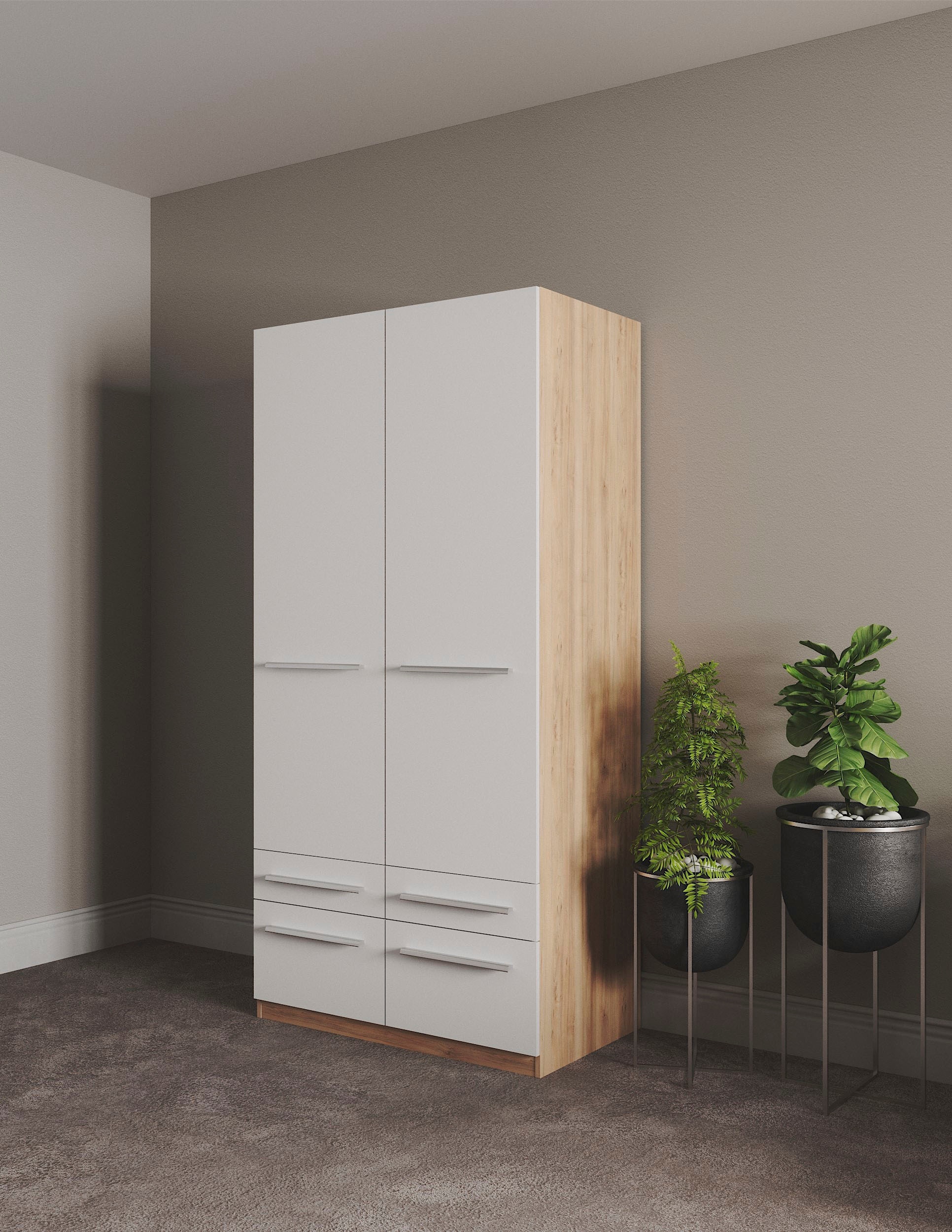 priess Kleiderschrank »Schrank Garderobe Wäscheschrank Barcelona in 5 Breiten«, viel Stauraum, geräumige Schubkästen, mit Spiegel, MADE IN GERMANY