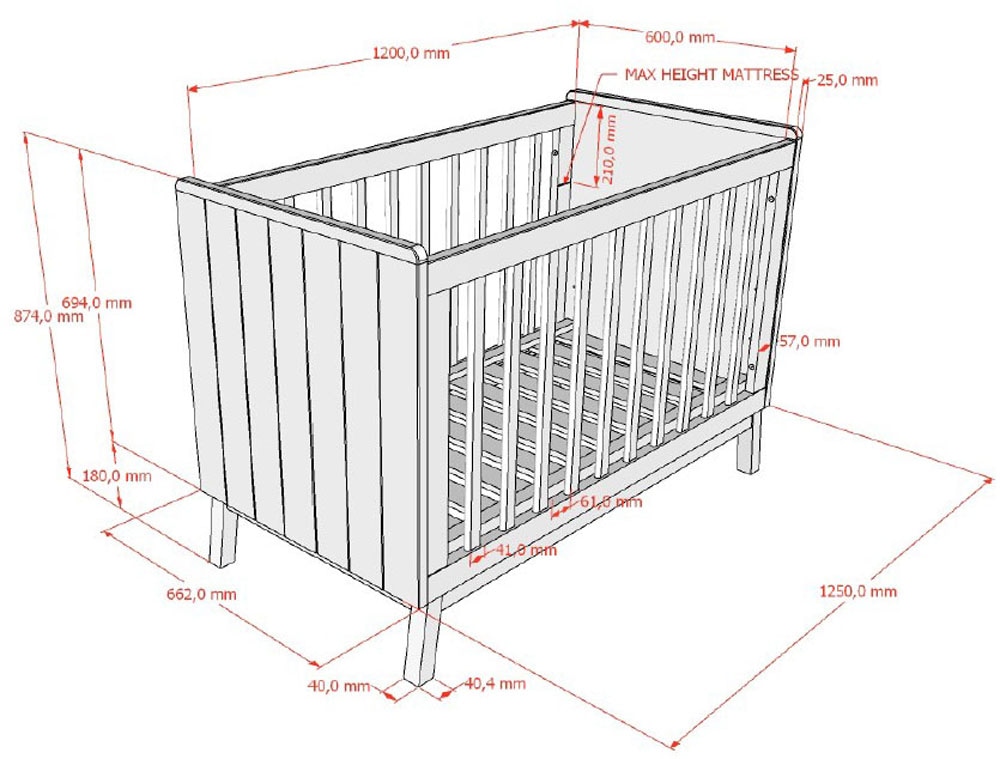 Vipack Babybett »Sezane 60x120 cm, in warmen Grau lackiert, Absatz nussbaumfarbig« stabil und standfest gebaut, mit 3-fach verstellbarem Lattenrost