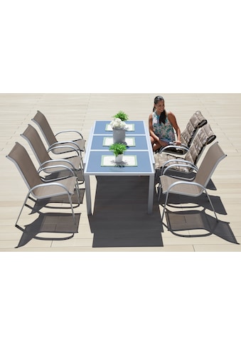 MERXX Garten-Essgruppe »Amalfi«, (7 tlg.), 6 Sessel, Tisch 90x140-200 cm, Alu/Textil kaufen