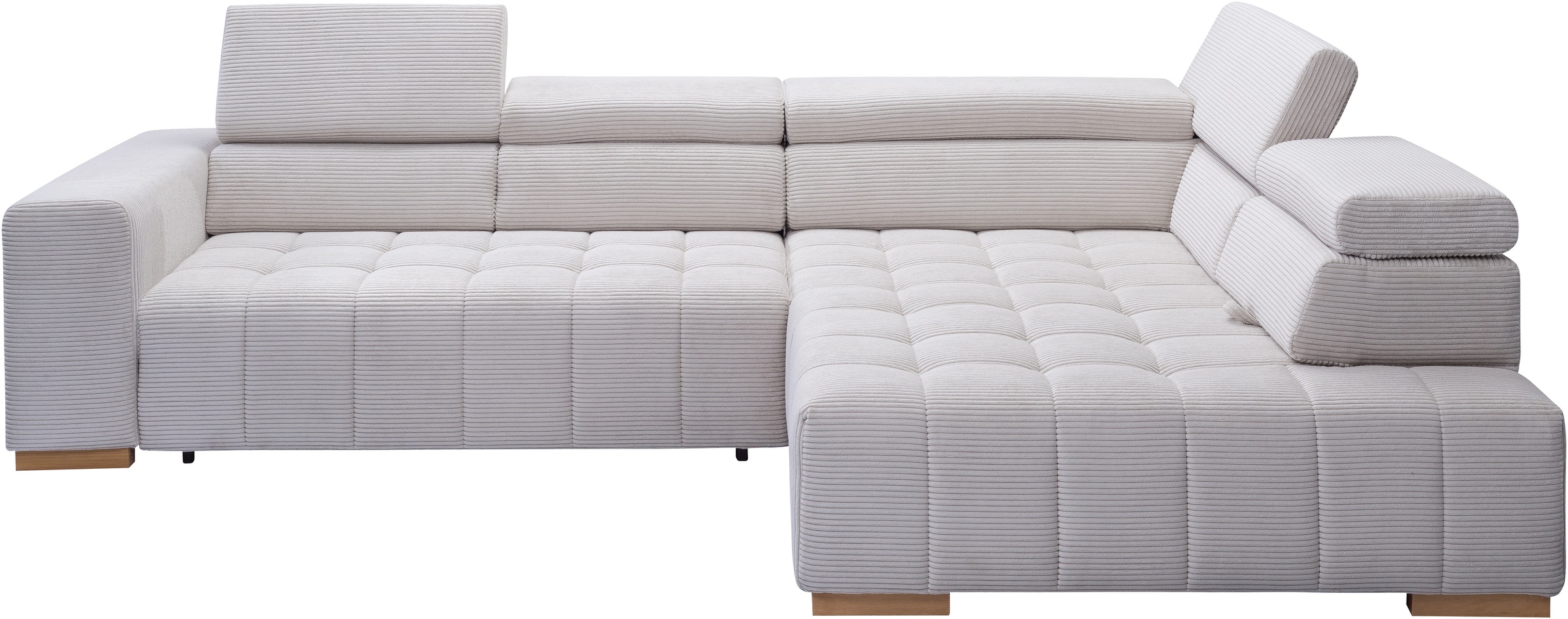 exxpo - sofa fashion Ecksofa »Elianos, hoher Sitzkomfort, aufwendige Kreuzsteppung im Sitz, L-Form«, Kopfteile & Sitztiefe verstellbar, ohne Bettfunktion, Cord, beige