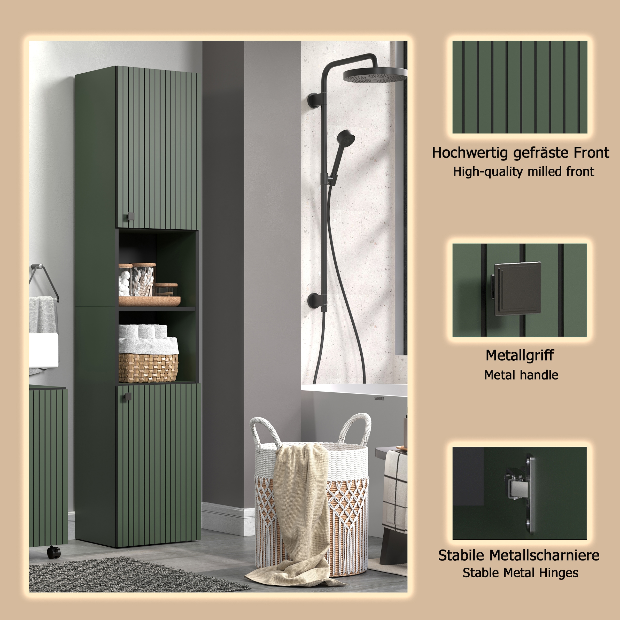 welltime Hochschrank »Amrum« 1 Stk. tlg. Badezimmerschrank mit und ohne Schublade - (B/T/H) 40-70/31/186 cm