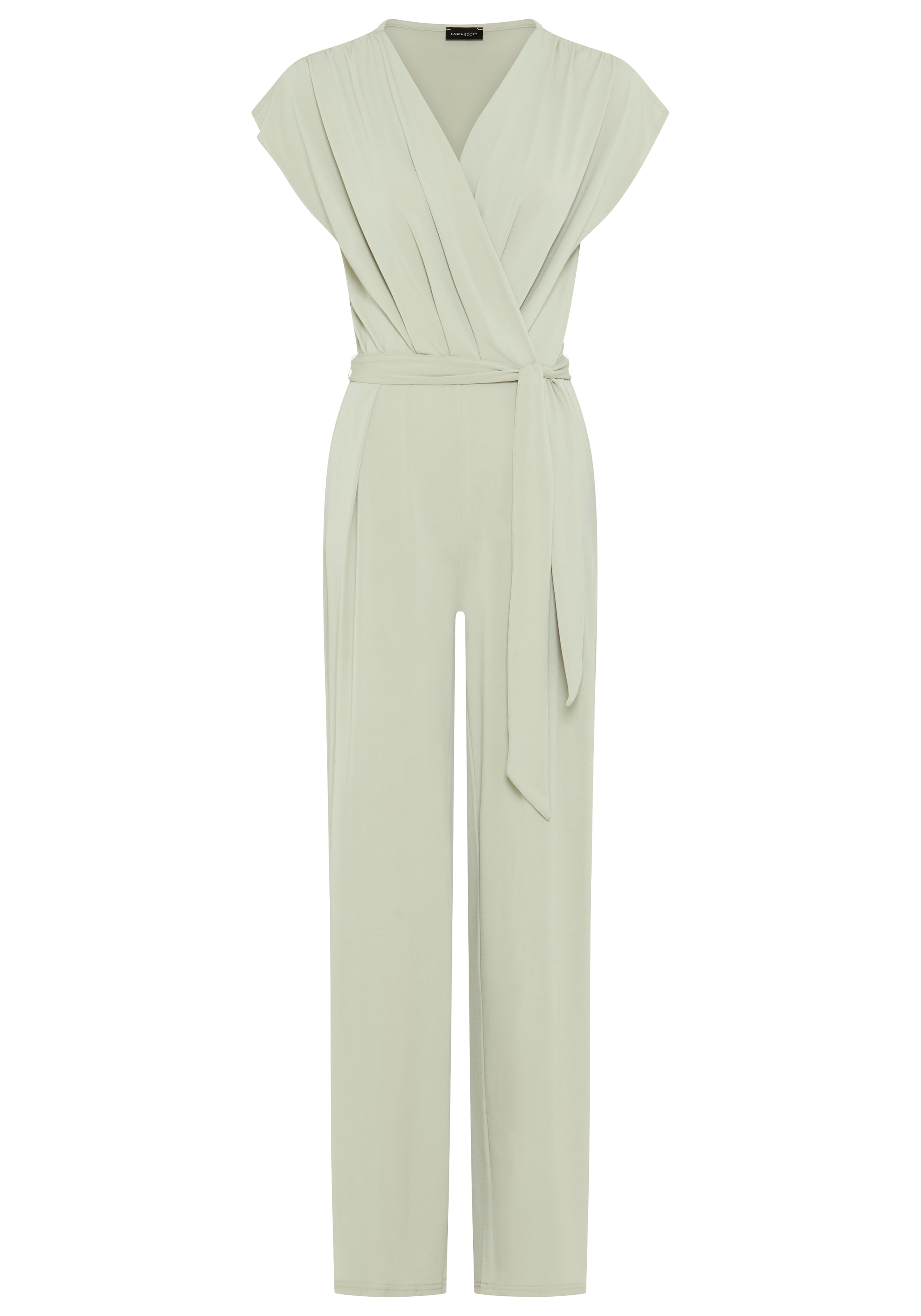 Laura Scott Jumpsuit mit Wickeloptik und Gürtel, aus elastischem Jersey-Material