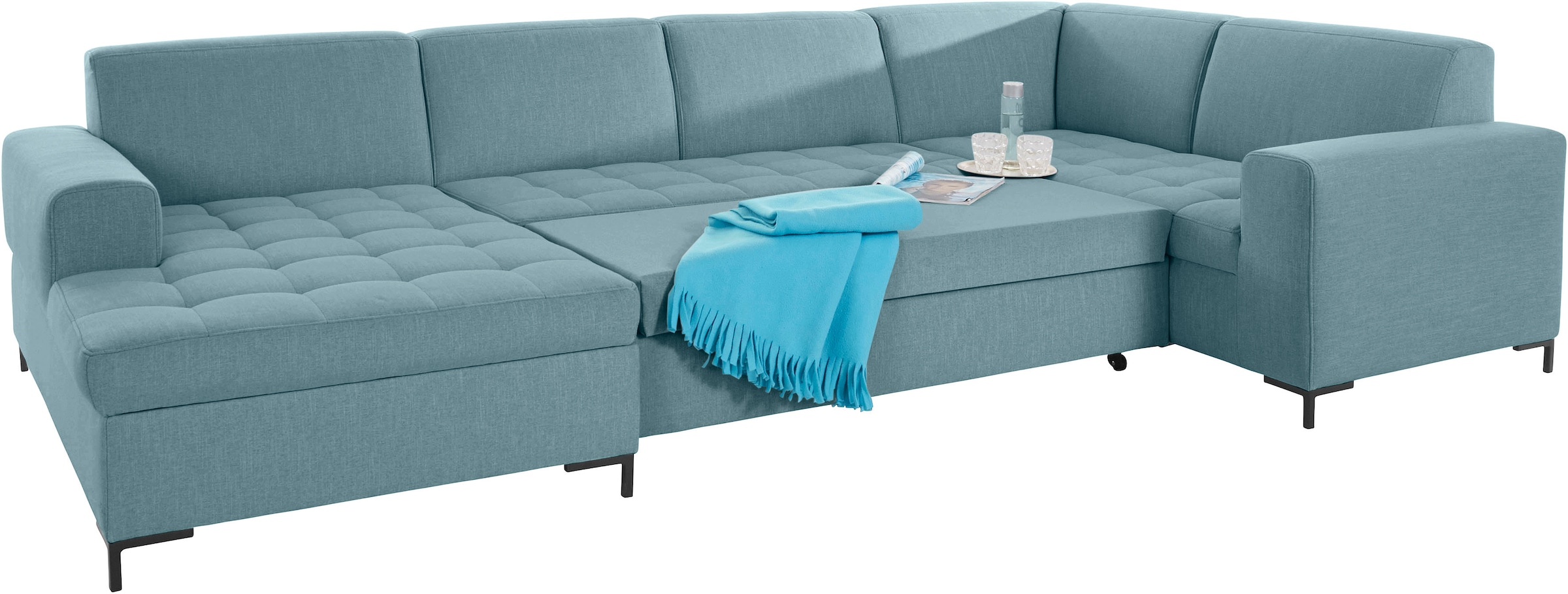 OTTO products Wohnlandschaft »Grazzo, aktuelle Steppung im Sitz, viel Platz, zeitlos, U-Form«, hochwertige Stoffe aus recyceltem Material, Steppung im Sitzbereich
