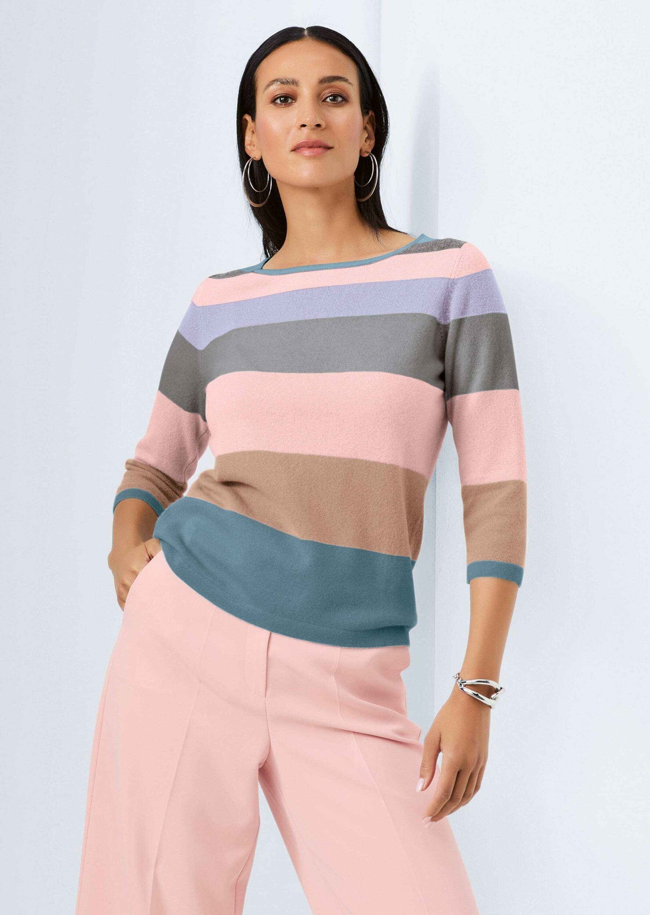 MADELEINE Longpullover »Kaschmirpullover Moderner Streifenpullover mit U-Boot-Ausschnitt«