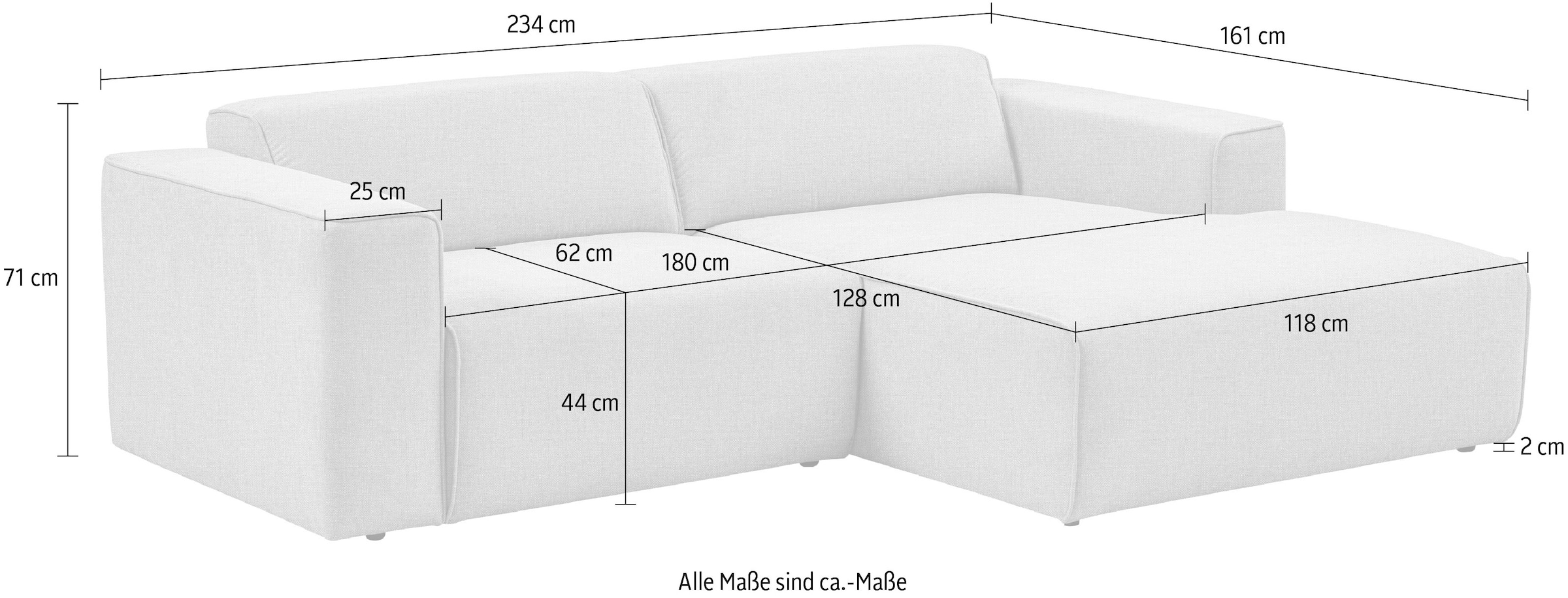 andas Ecksofa »Noord«, mit Kedernaht, Breite 234 cm, Cord, Struktur, Webstoff