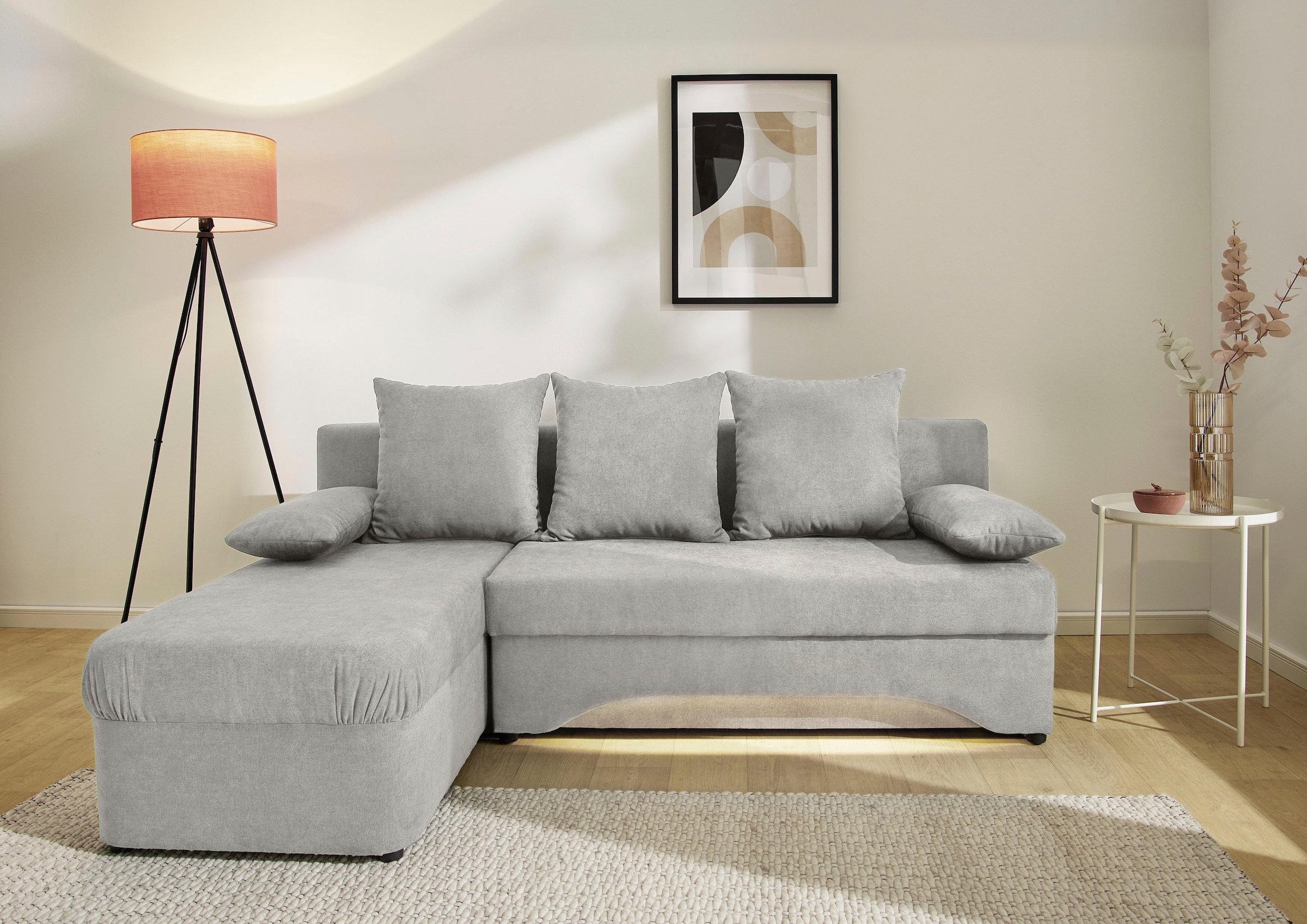 Jockenhöfer Gruppe Ecksofa »Starlight, L-Form, mit indirekter dimmbarer LED-Beleuchtung«, Gästebettfunktion; Stauraum/Bettkasten, mit Kissen