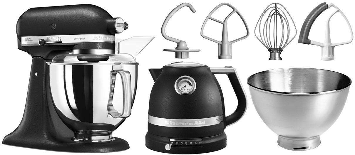 KitchenAid Küchenmaschine »5KSM175PSEBK GUSSEISEN SCHWARZ«, Gratis Wasserkocher, 2. Schüssel, Flexirührer (Wert ca. 347,-UVP)