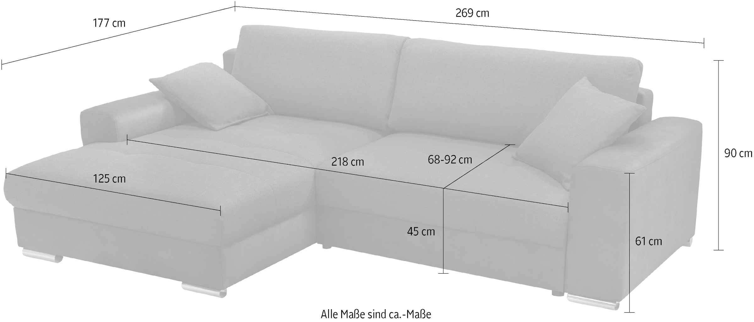 exxpo - sofa fashion Ecksofa »Larnaca, inkl. Bettfunktion und Bettkasten, bequem und komfortabel,« mit extrabreiten Rückenkissen und 2 Zierkissen