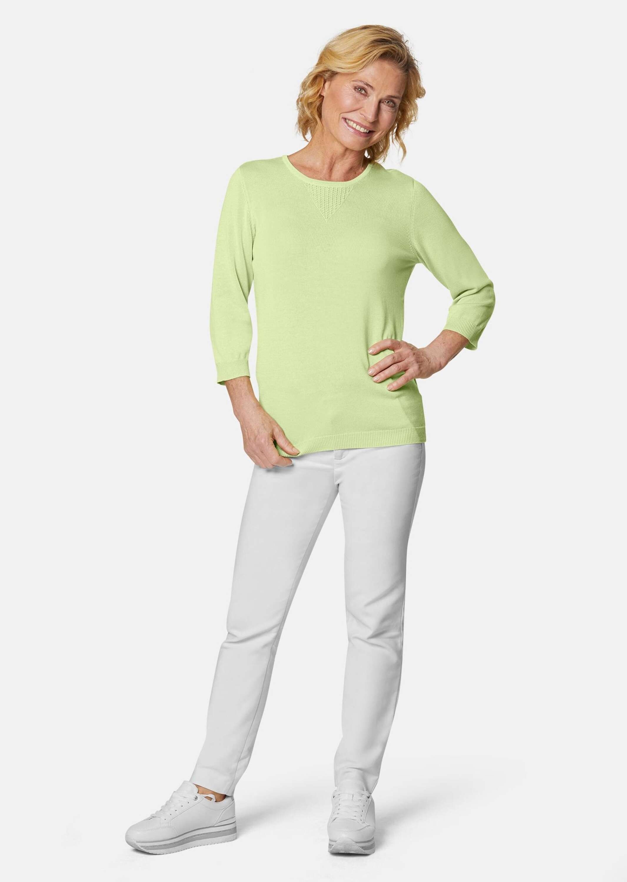 GOLDNER 3/4 Arm-Pullover »Kurzgröße Strickpullover mit Ajourmuster« Ohne